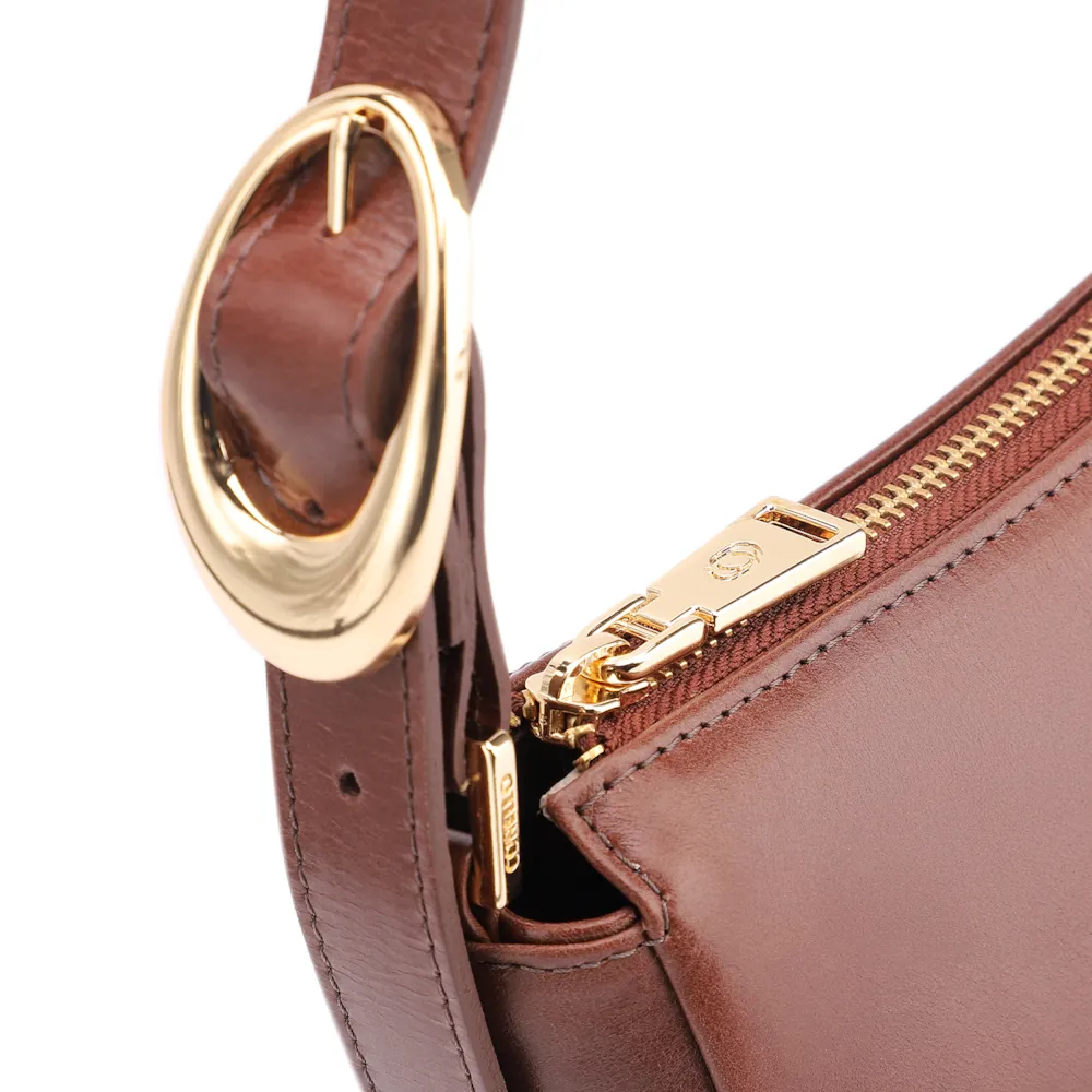 Bolsa De Ombro Fivela Couro Marrom Escuro - imagem 6