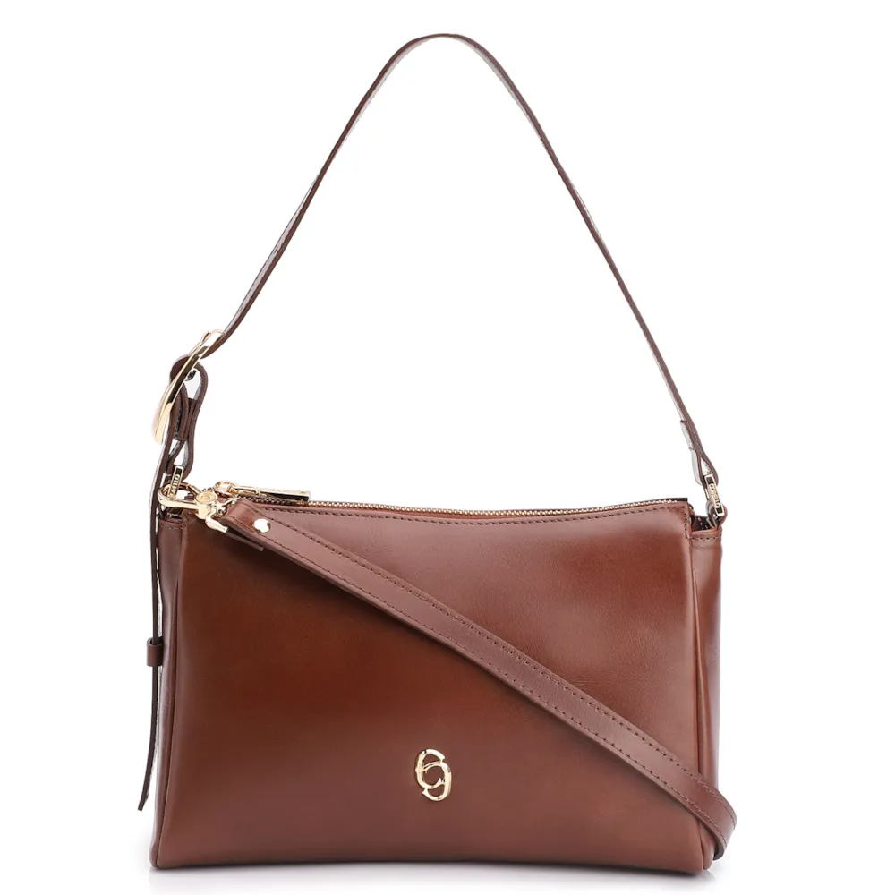 Bolsa De Ombro Fivela Couro Marrom Escuro