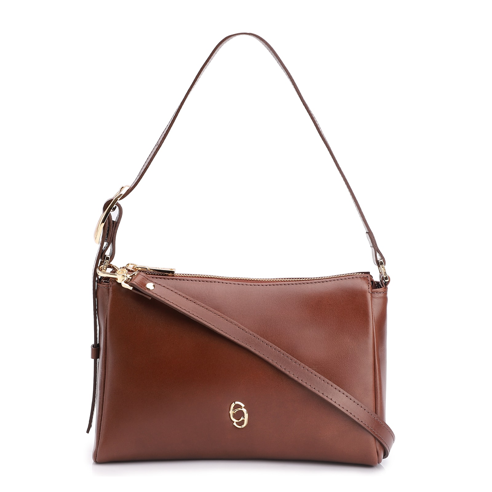 Bolsa De Ombro Fivela Couro Marrom Escuro