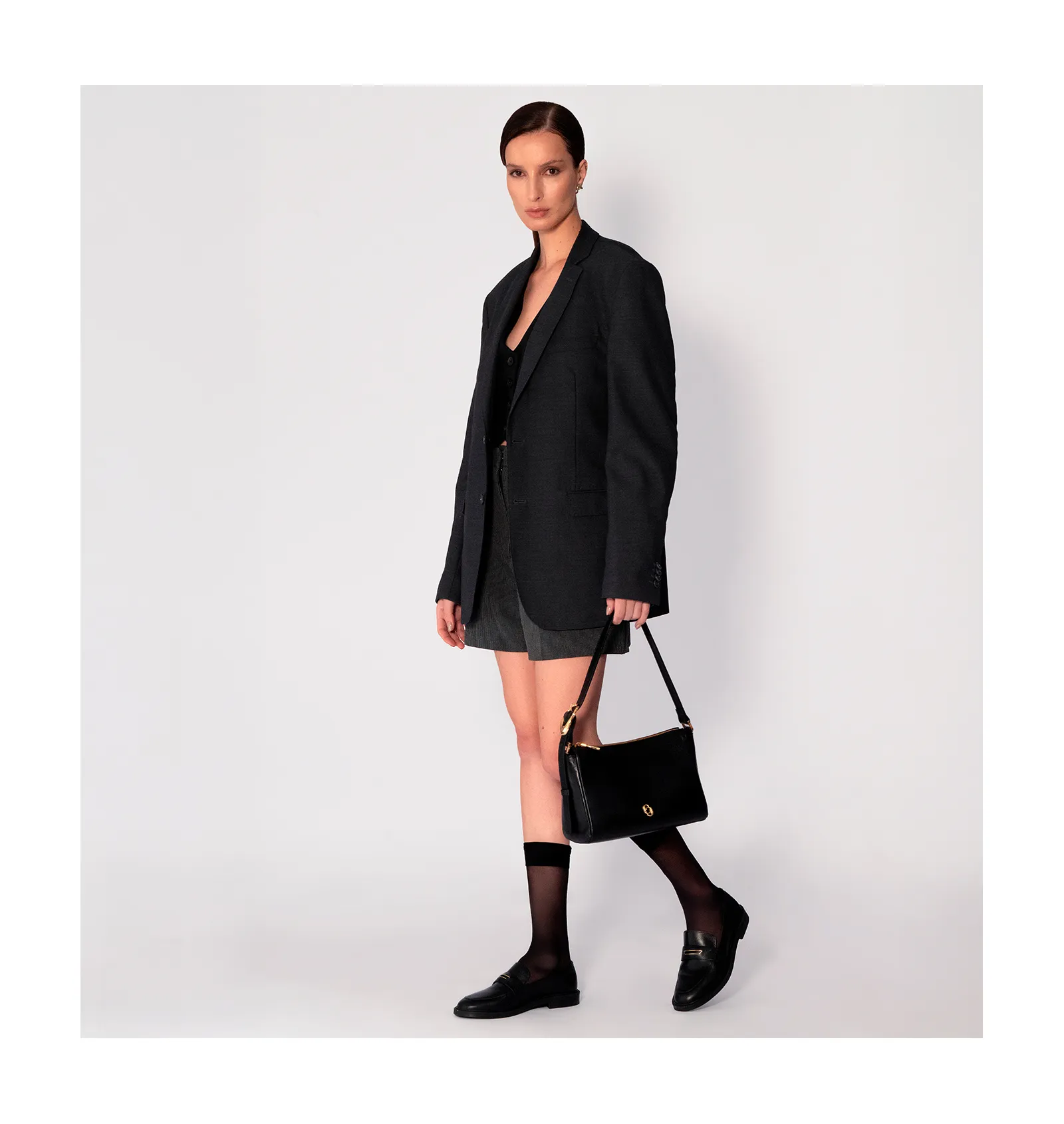 Bolsa De Ombro Fivela Couro Preto