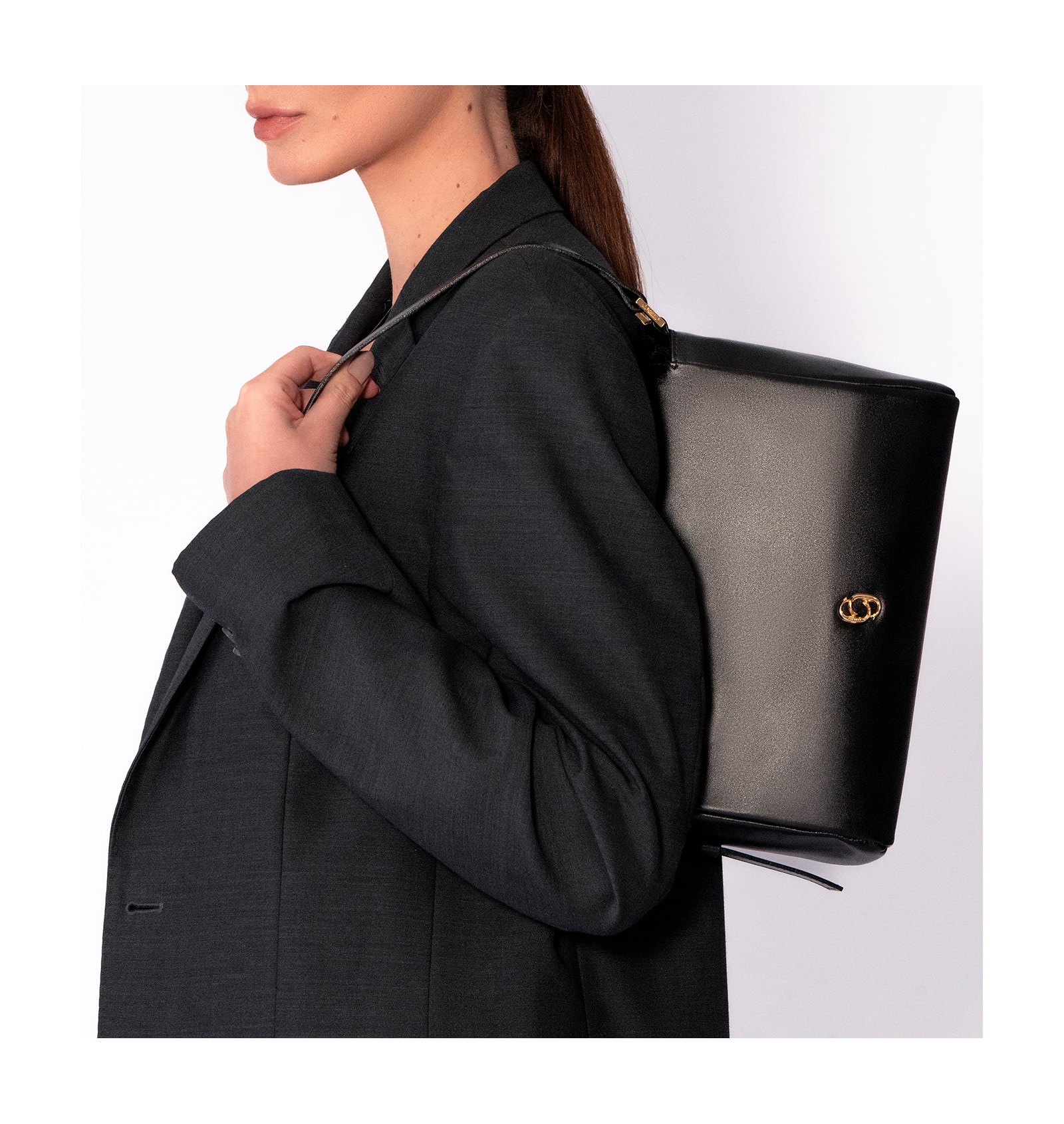 Bolsa De Ombro Fivela Couro Preto