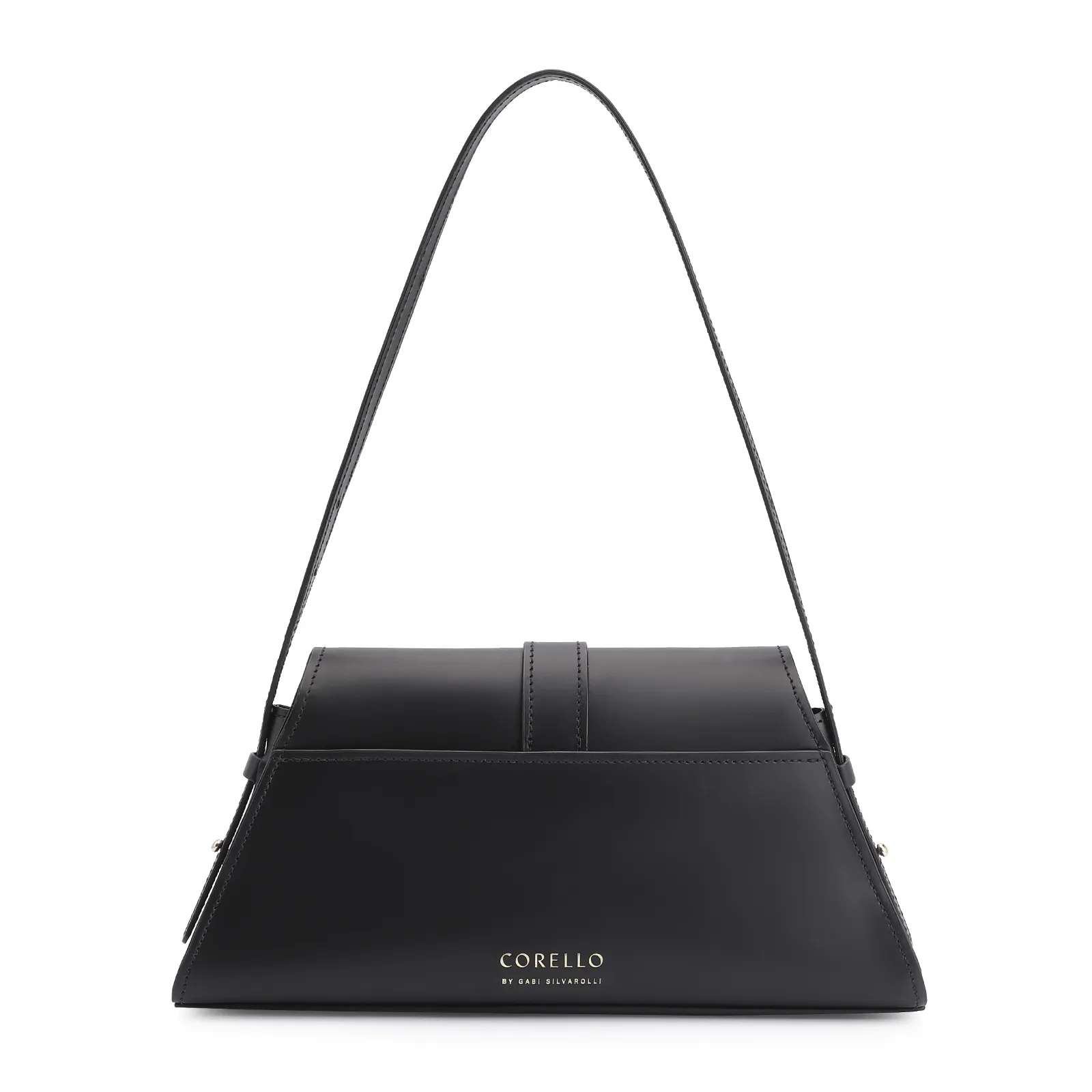 Bolsa De Ombro Fivela Couro Preto/Couro Pelo Vaca