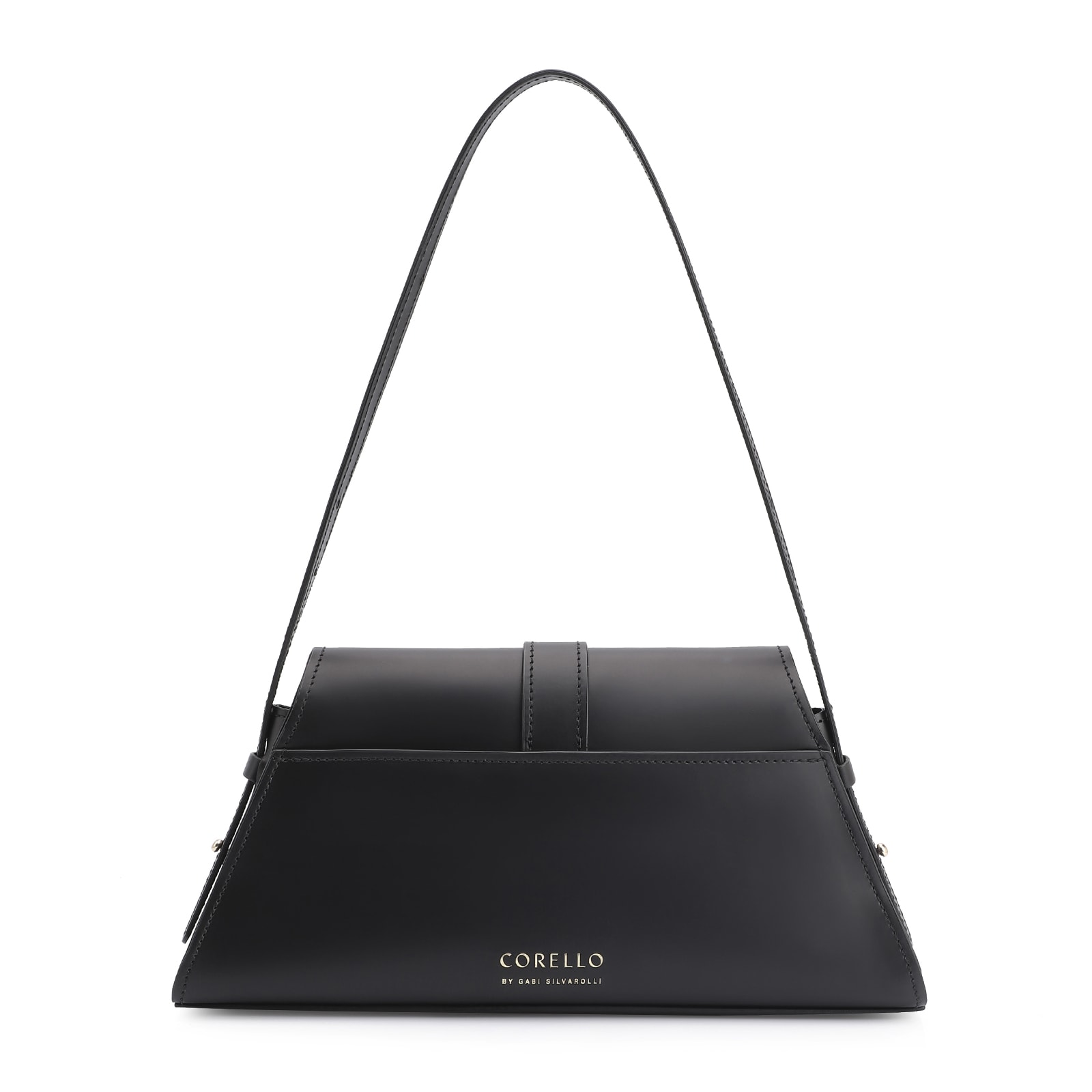 Bolsa De Ombro Fivela Couro Preto/Couro Pelo Vaca
