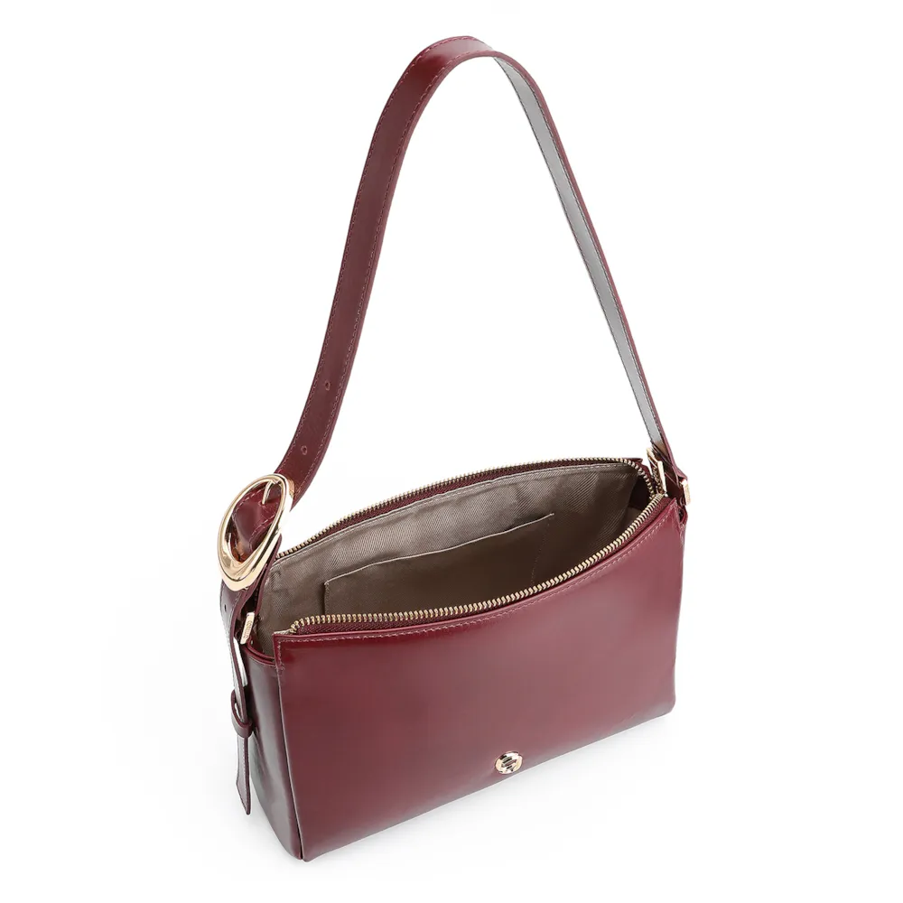 Bolsa De Ombro Fivela Couro Vinho - imagem 4