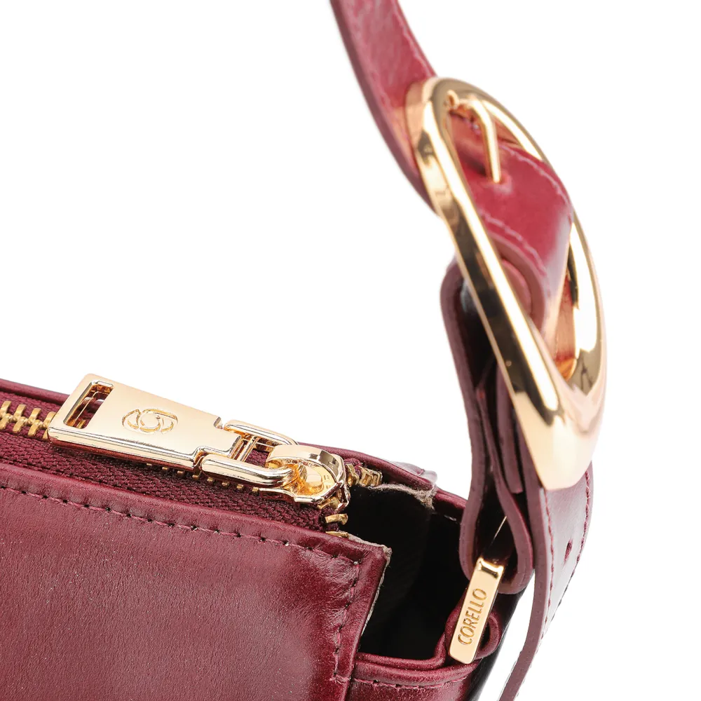 Bolsa De Ombro Fivela Couro Vinho - imagem 5