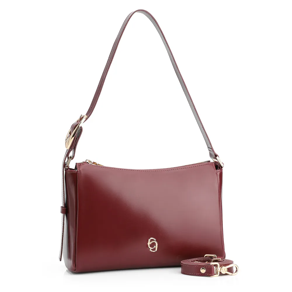 Bolsa De Ombro Fivela Couro Vinho - imagem 2