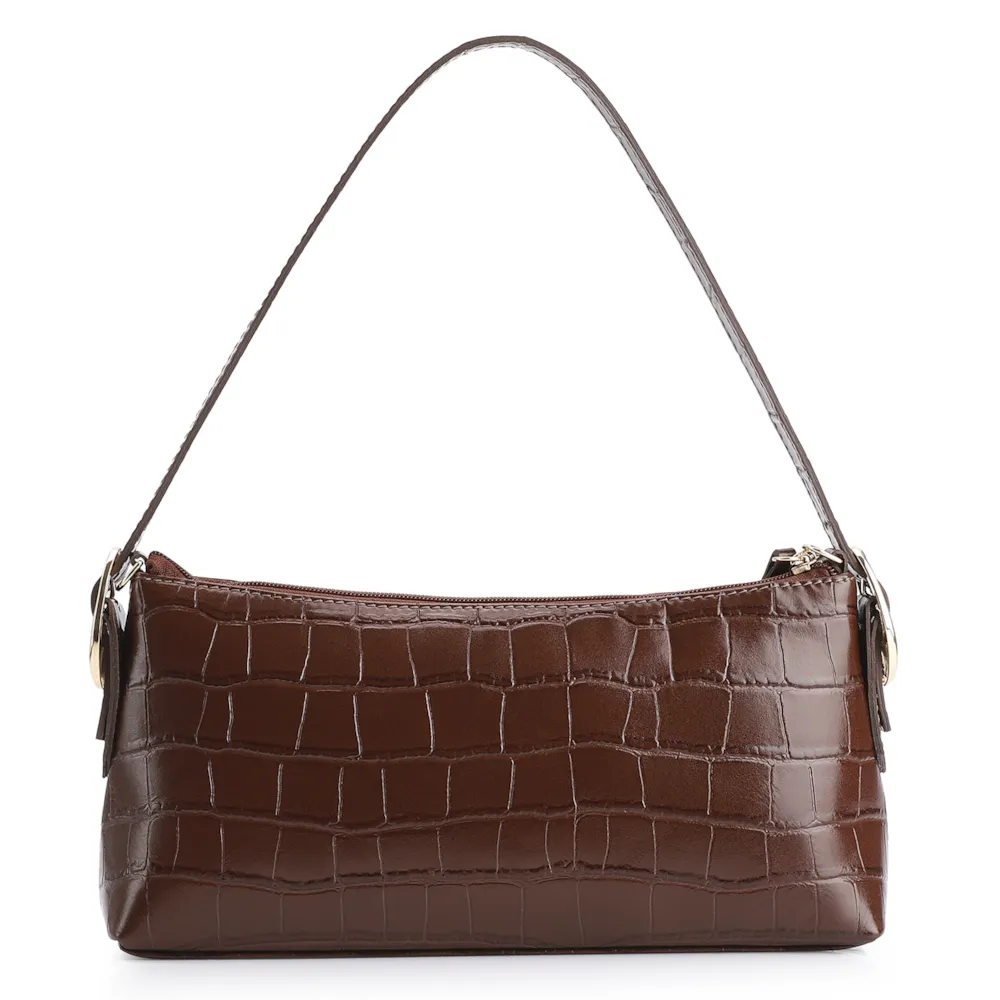 Bolsa De Ombro Fivelas Couro Croco Marrom - imagem 4