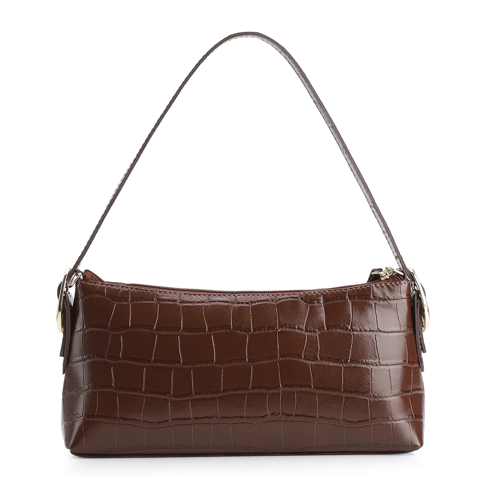 Bolsa De Ombro Fivelas Couro Croco Marrom