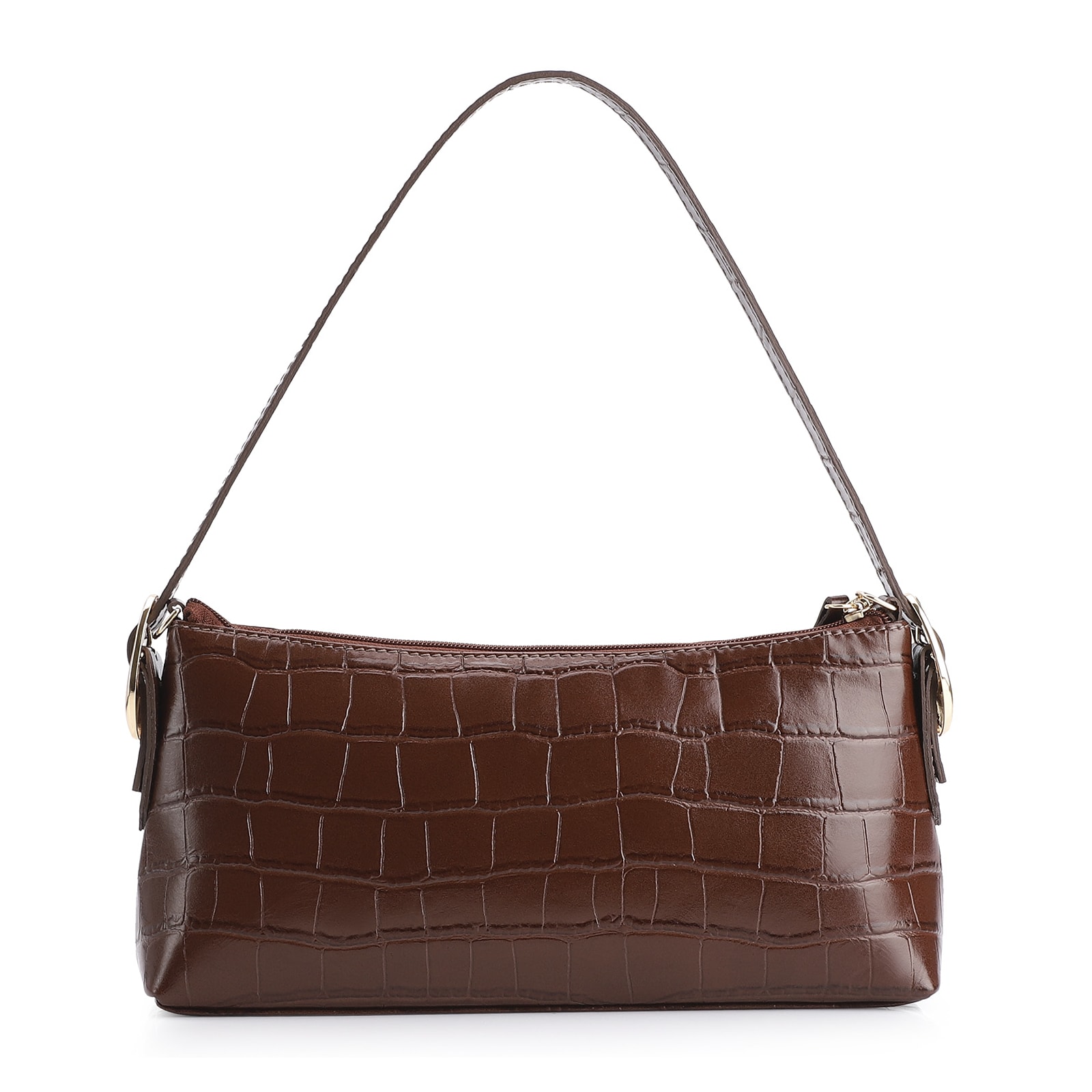 Bolsa De Ombro Fivelas Couro Croco Marrom