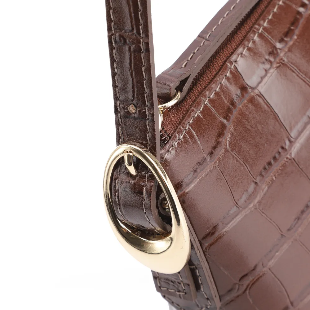 Bolsa De Ombro Fivelas Couro Croco Marrom - imagem 6