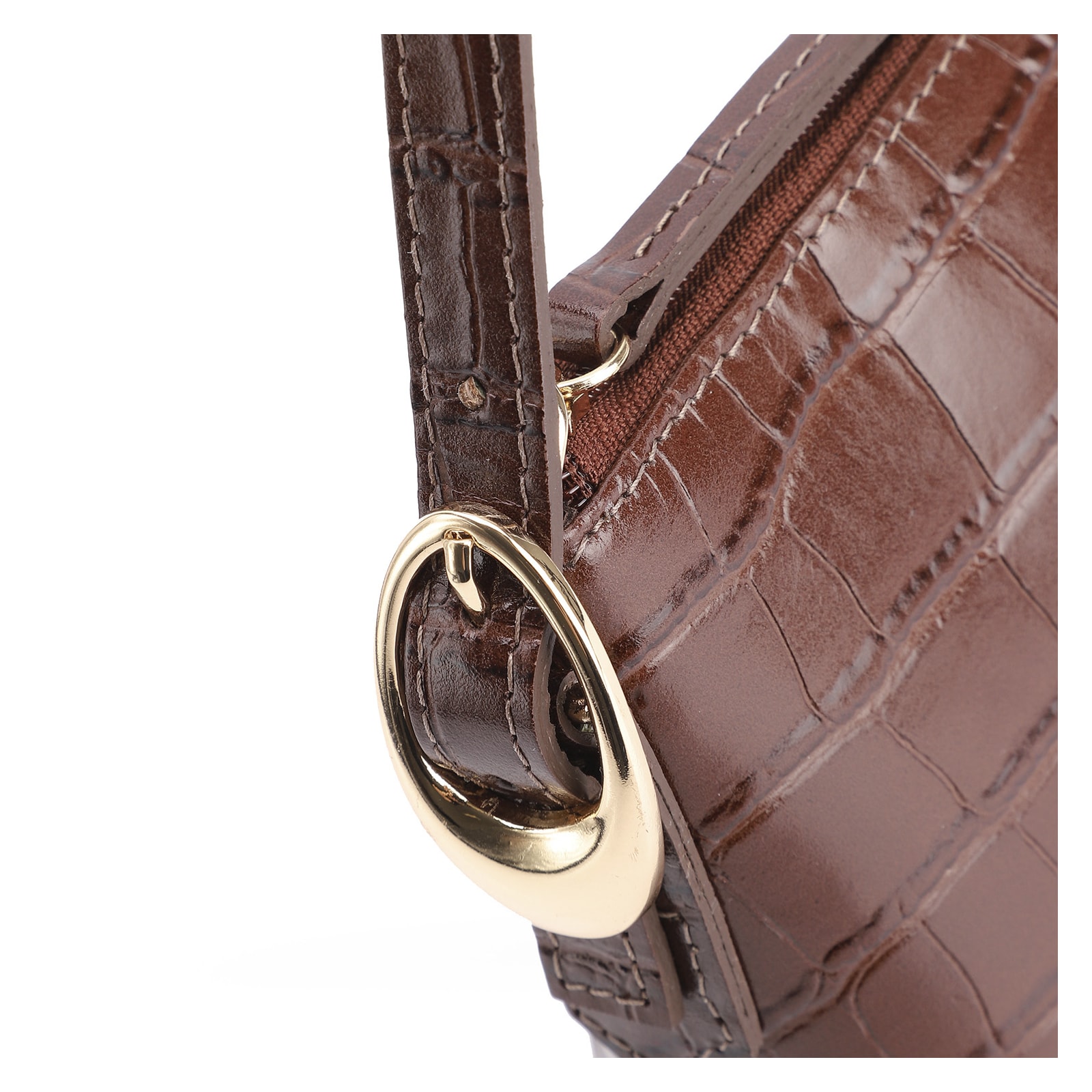 Bolsa De Ombro Fivelas Couro Croco Marrom
