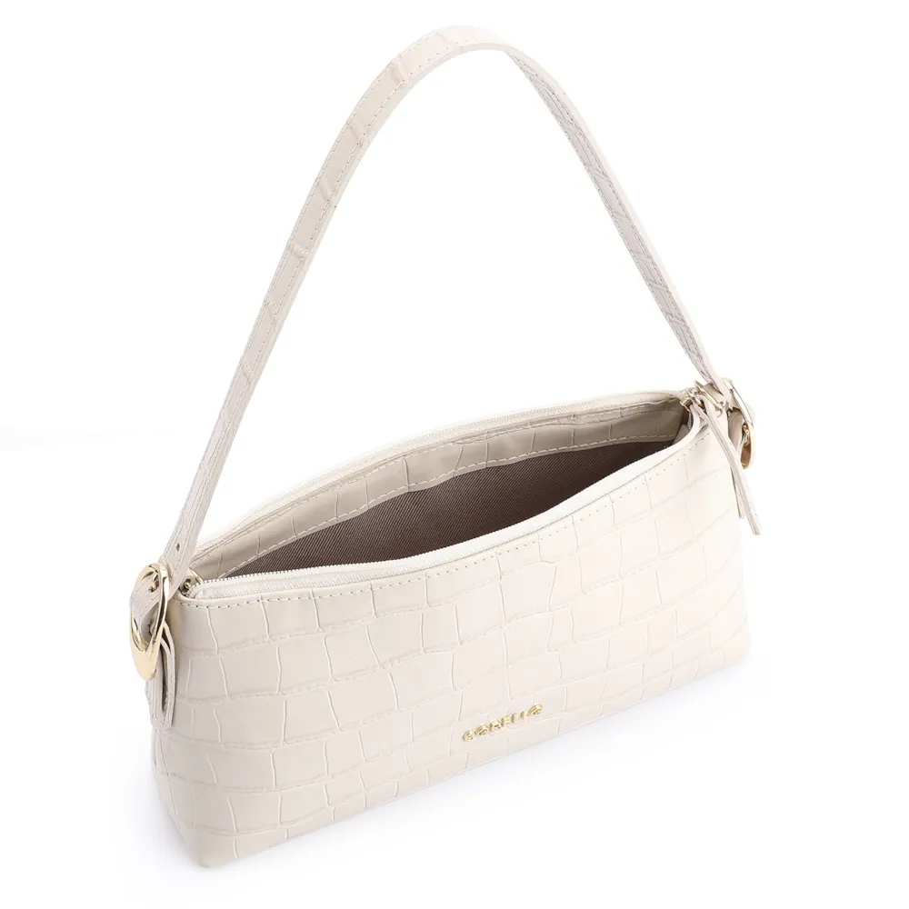 Bolsa De Ombro Fivelas Couro Croco Off White - imagem 4