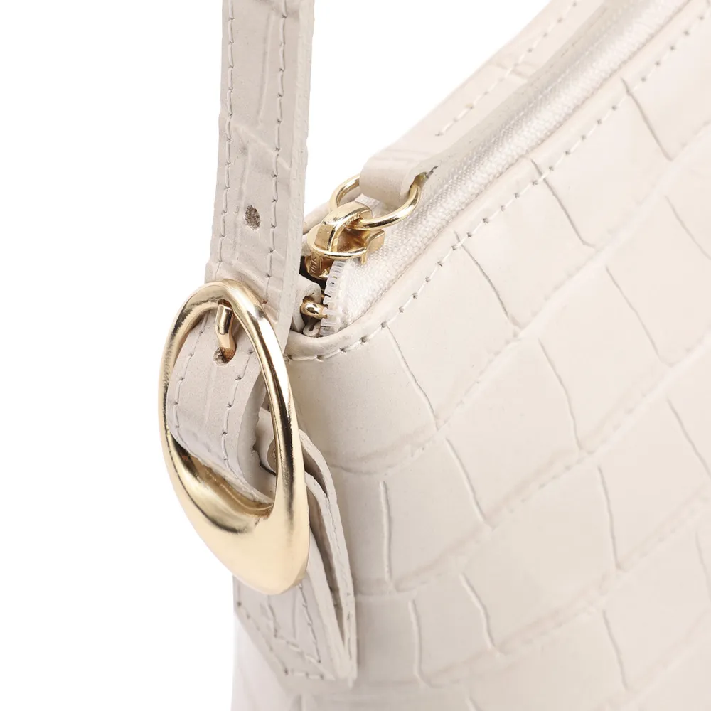 Bolsa De Ombro Fivelas Couro Croco Off White - imagem 5