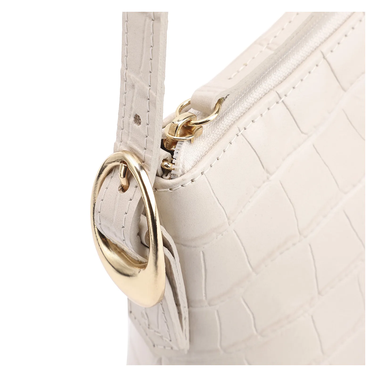 Bolsa De Ombro Fivelas Couro Croco Off White