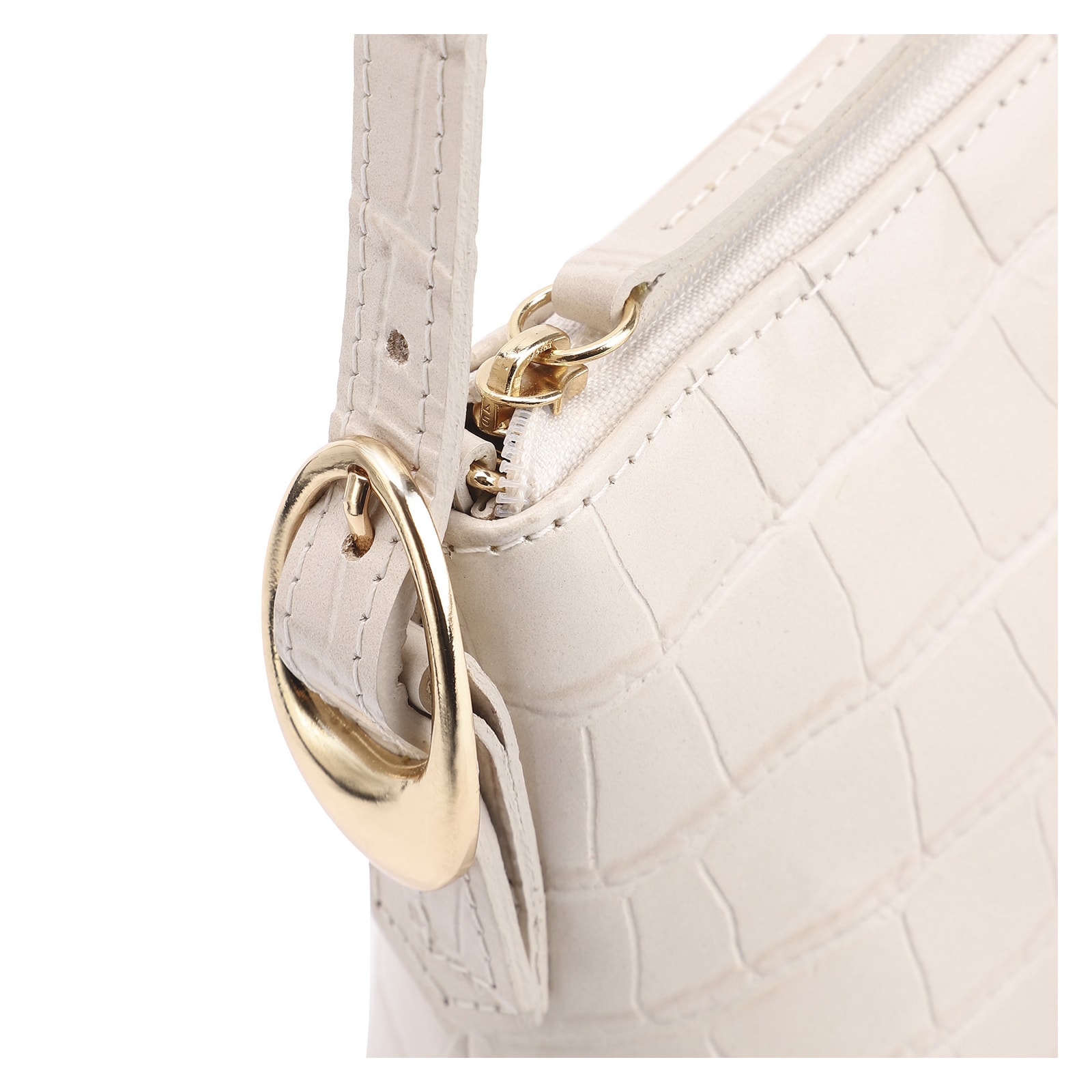 Bolsa De Ombro Fivelas Couro Croco Off White
