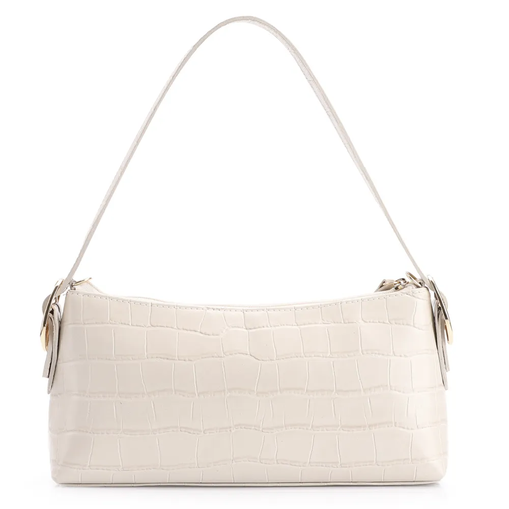 Bolsa De Ombro Fivelas Couro Croco Off White - imagem 3