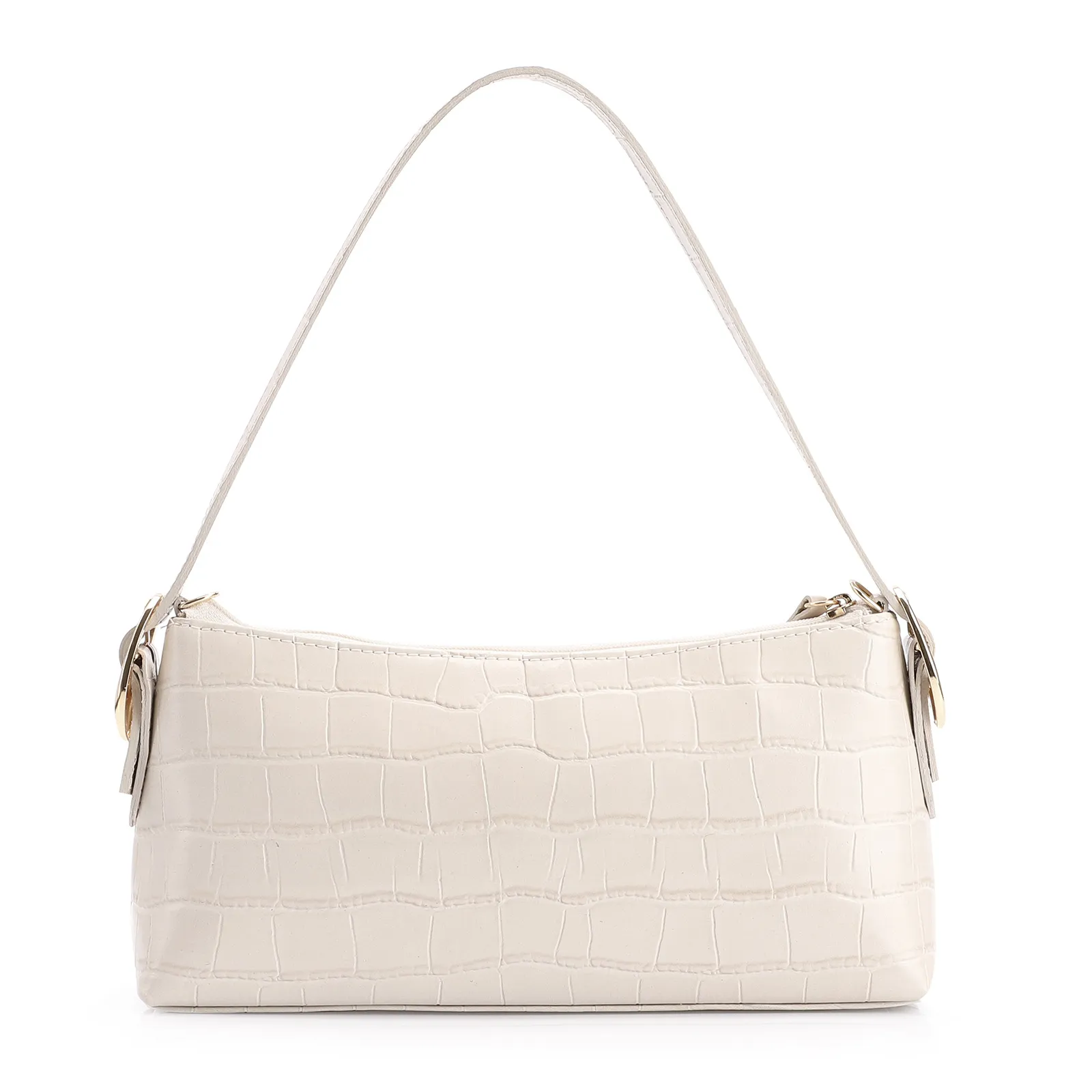 Bolsa De Ombro Fivelas Couro Croco Off White