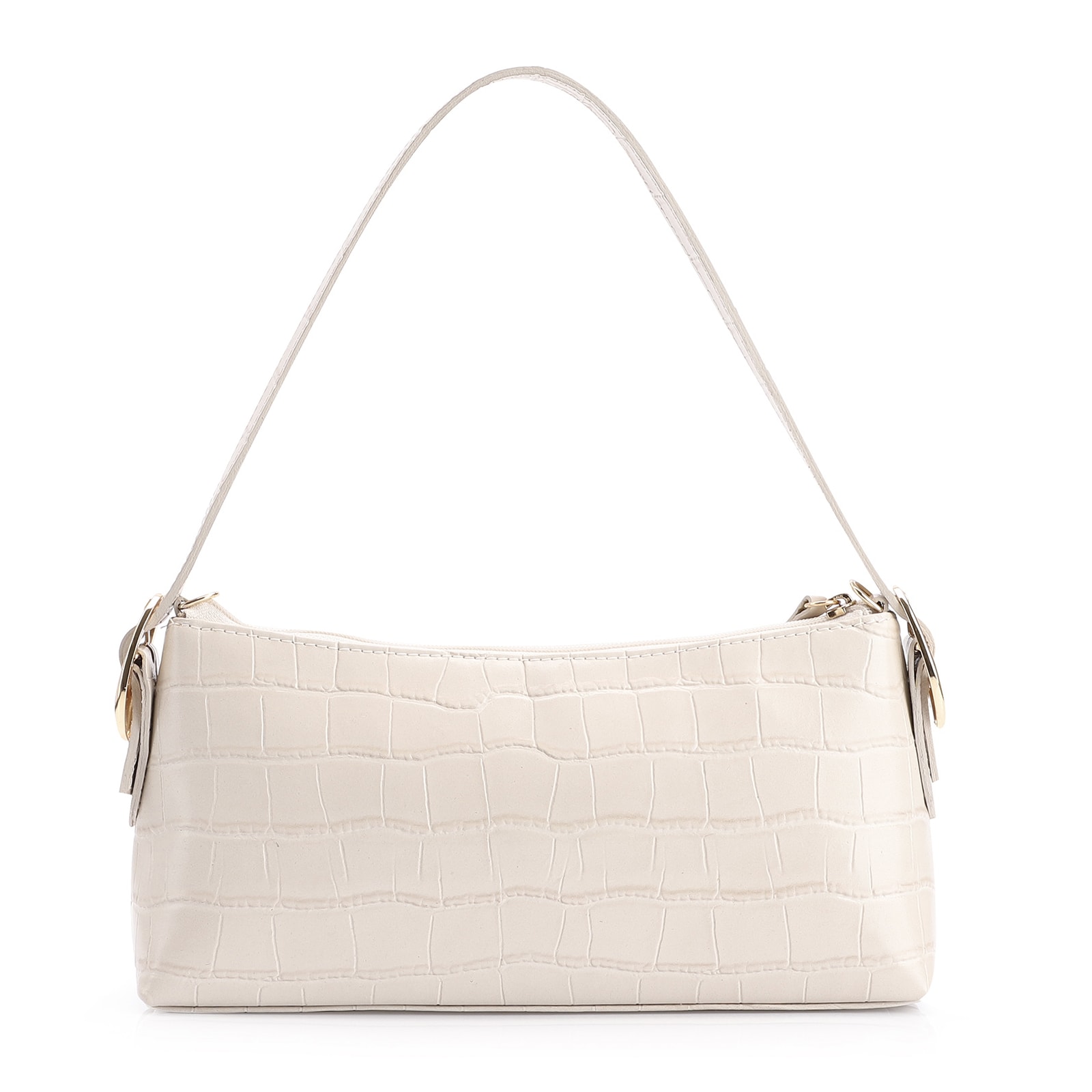 Bolsa De Ombro Fivelas Couro Croco Off White