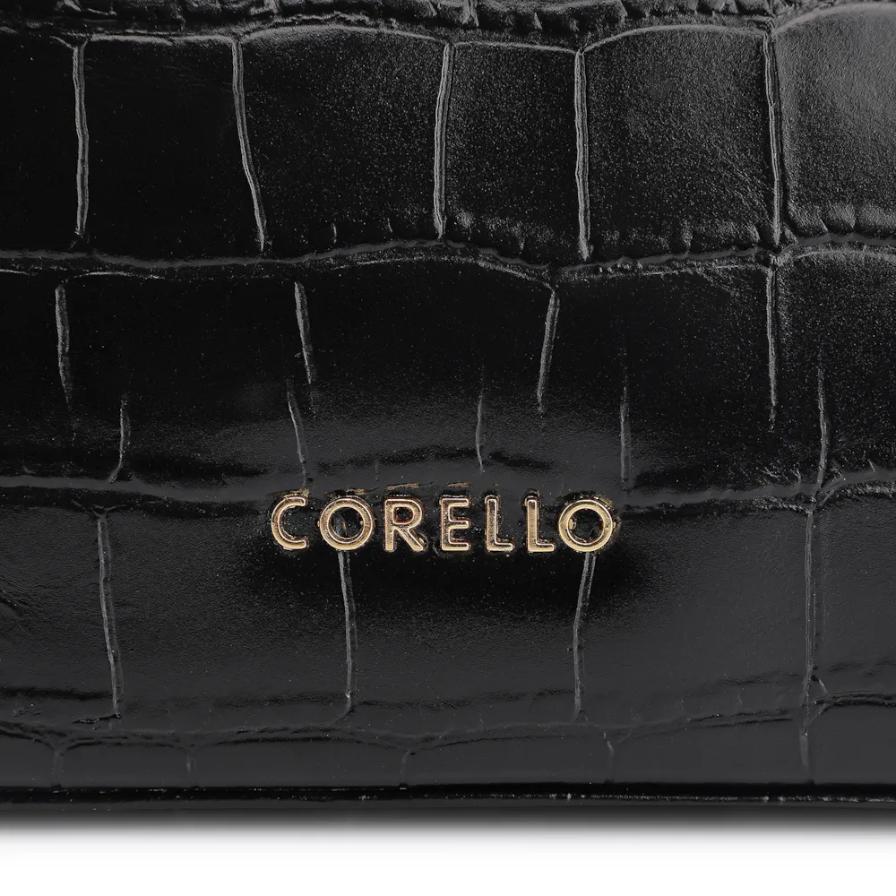 Bolsa De Ombro Fivelas Couro Croco Preto - imagem 6