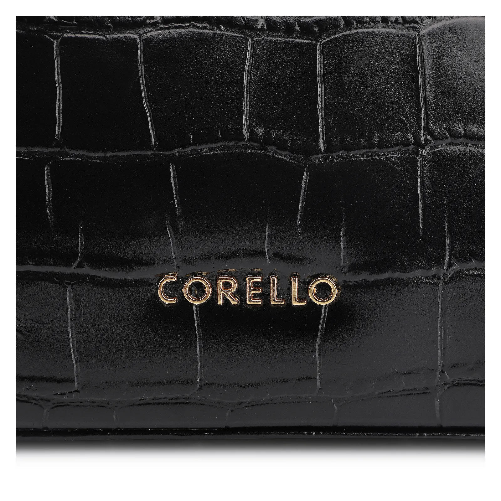 Bolsa De Ombro Fivelas Couro Croco Preto