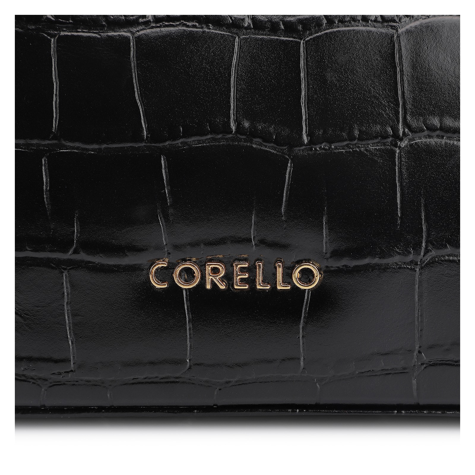 Bolsa De Ombro Fivelas Couro Croco Preto
