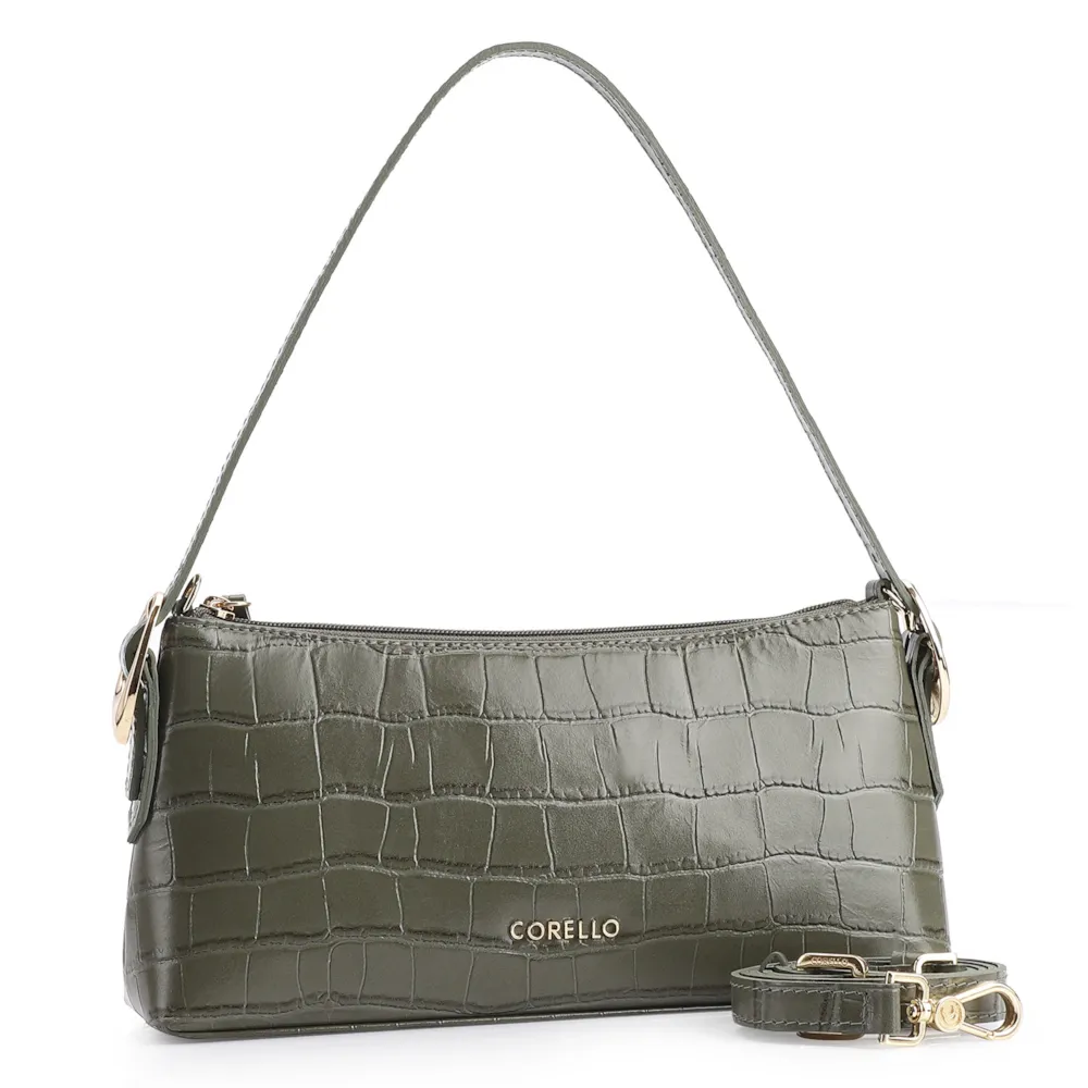 Bolsa De Ombro Fivelas Couro Croco Verde - imagem 3