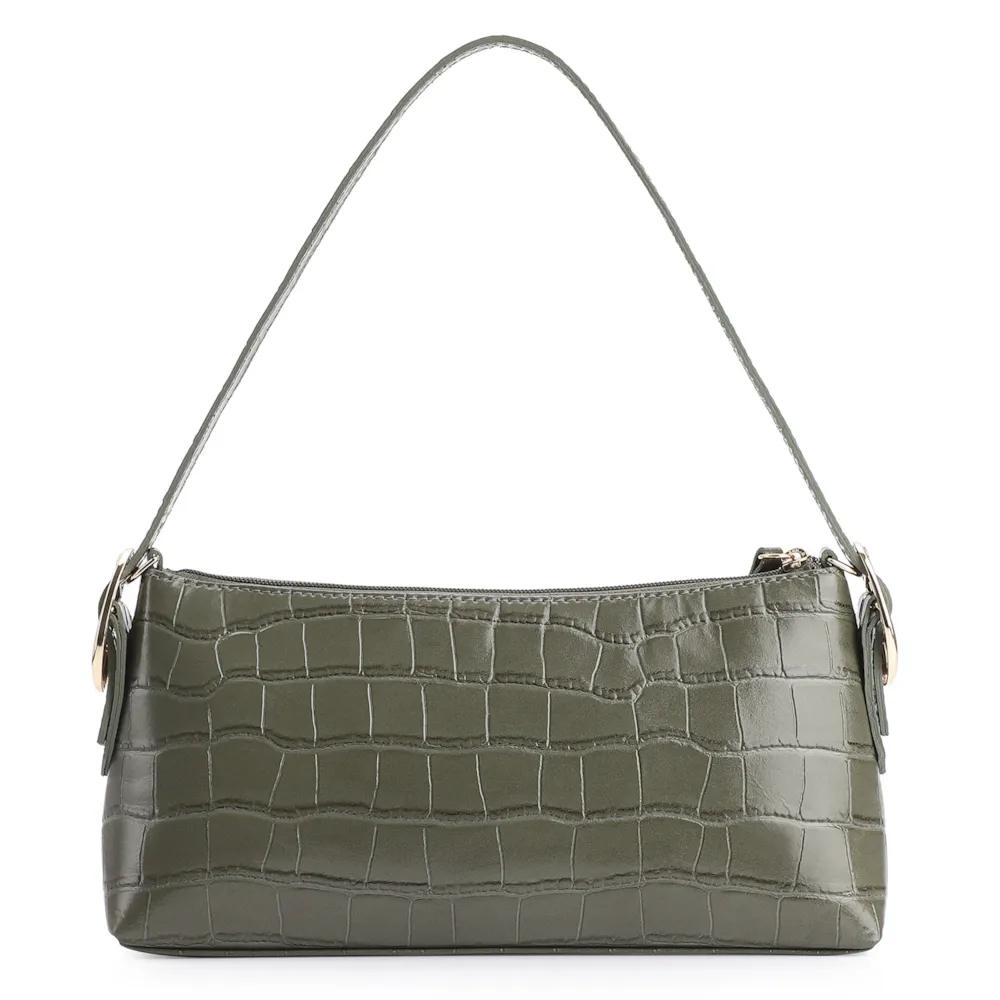 Bolsa De Ombro Fivelas Couro Croco Verde - imagem 4