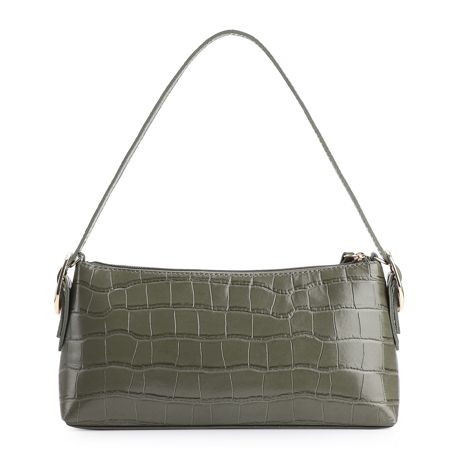Bolsa De Ombro Fivelas Couro Croco Verde