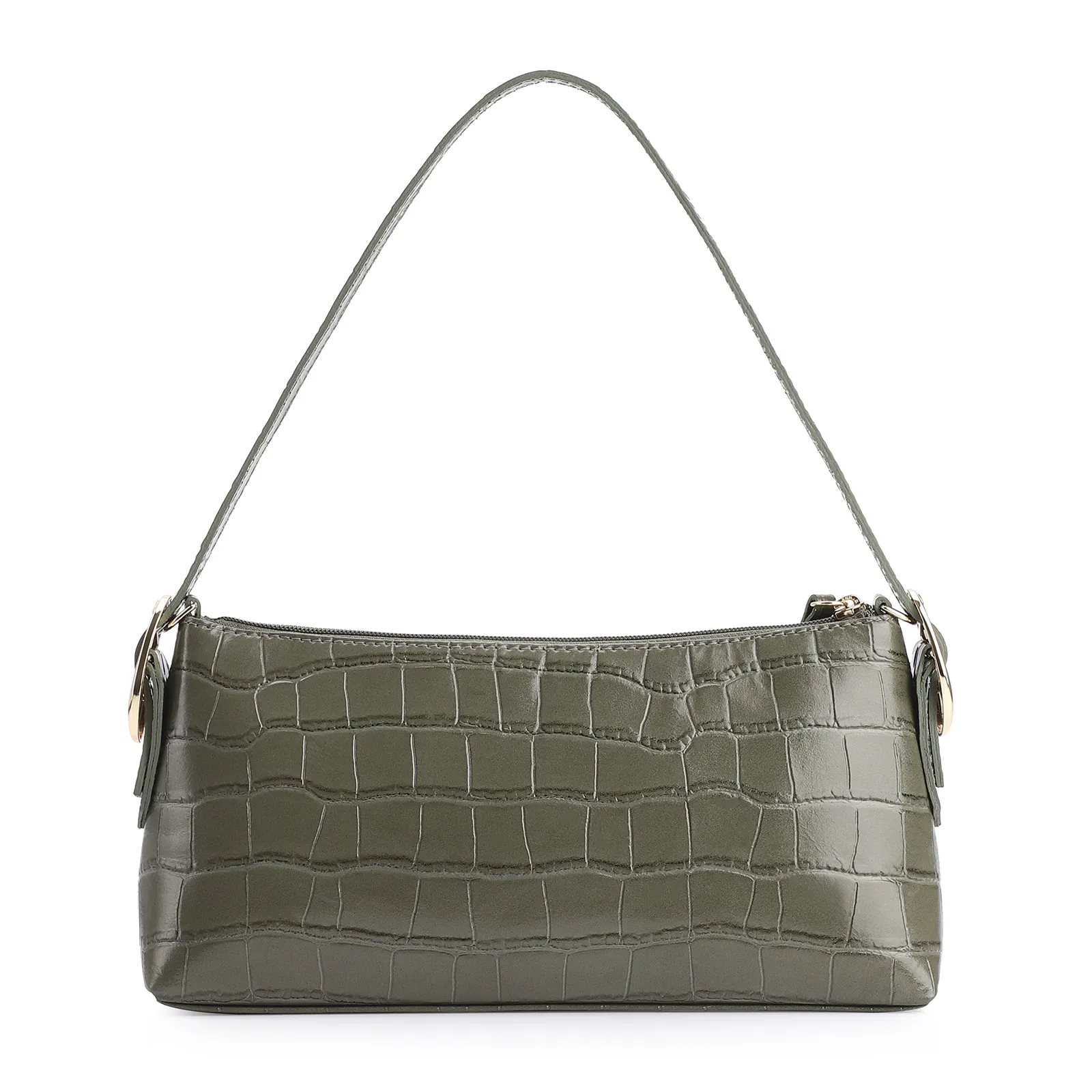 Bolsa De Ombro Fivelas Couro Croco Verde
