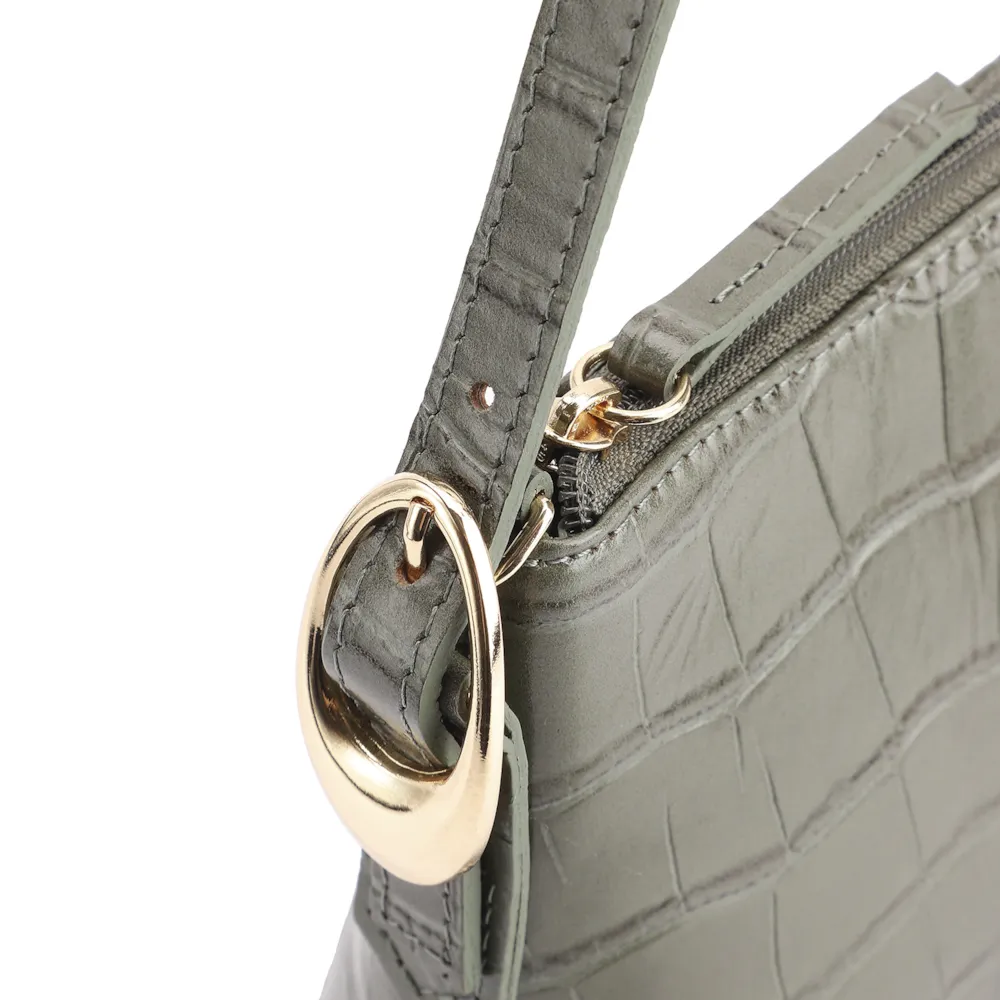 Bolsa De Ombro Fivelas Couro Croco Verde - imagem 6