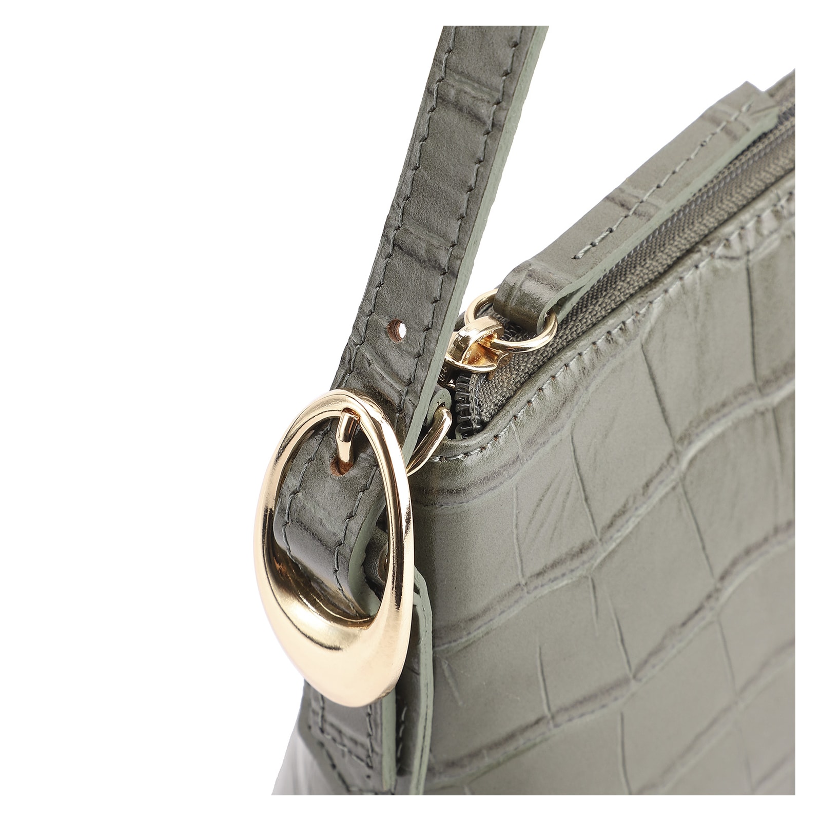 Bolsa De Ombro Fivelas Couro Croco Verde