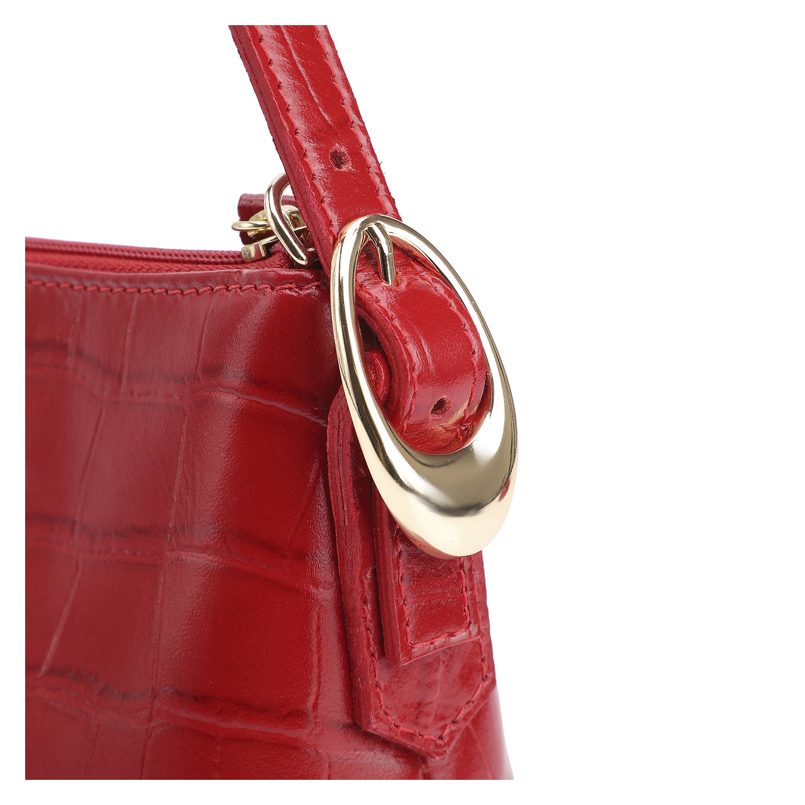 Bolsa De Ombro Fivelas Couro Croco Vermelho