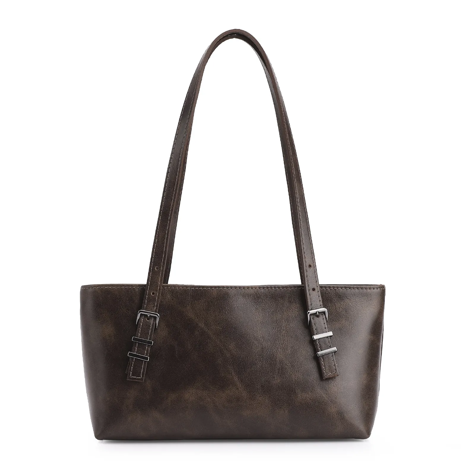 Bolsa De Ombro Fivelas Couro Estonado Marrom