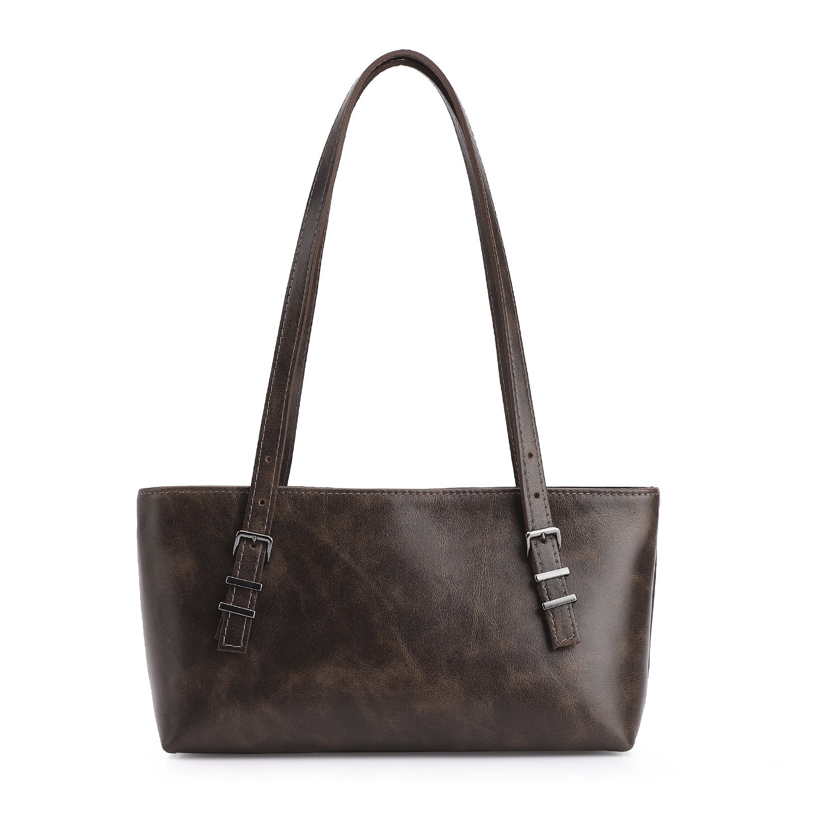 Bolsa De Ombro Fivelas Couro Estonado Marrom
