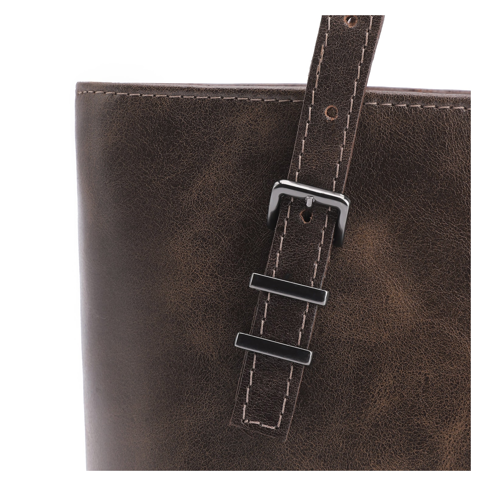 Bolsa De Ombro Fivelas Couro Estonado Marrom