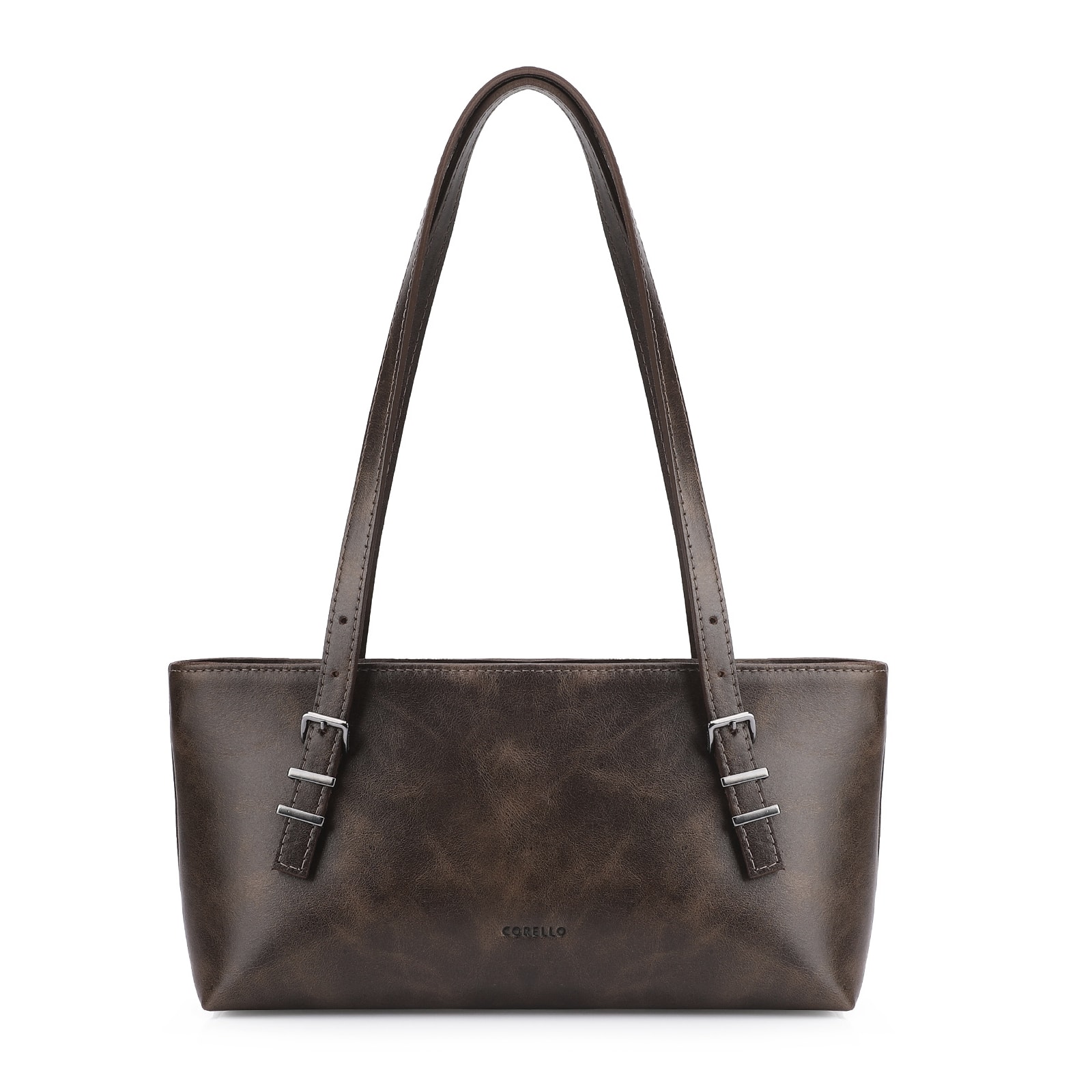 Bolsa De Ombro Fivelas Couro Estonado Marrom