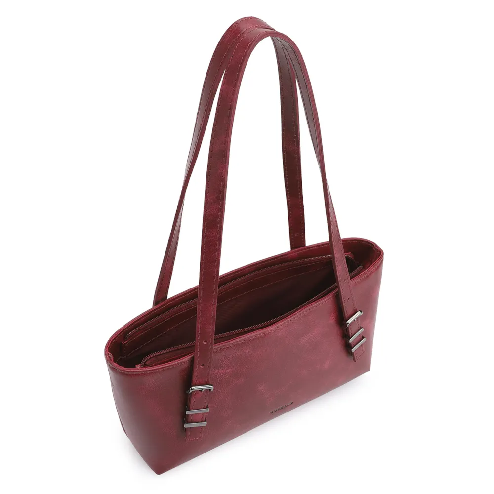 Bolsa De Ombro Fivelas Couro Estonado Vermelho - imagem 4
