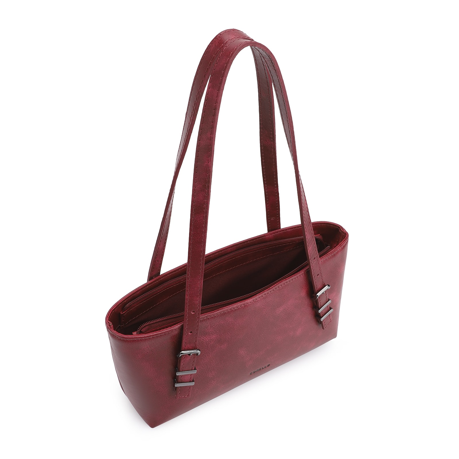 Bolsa De Ombro Fivelas Couro Estonado Vermelho