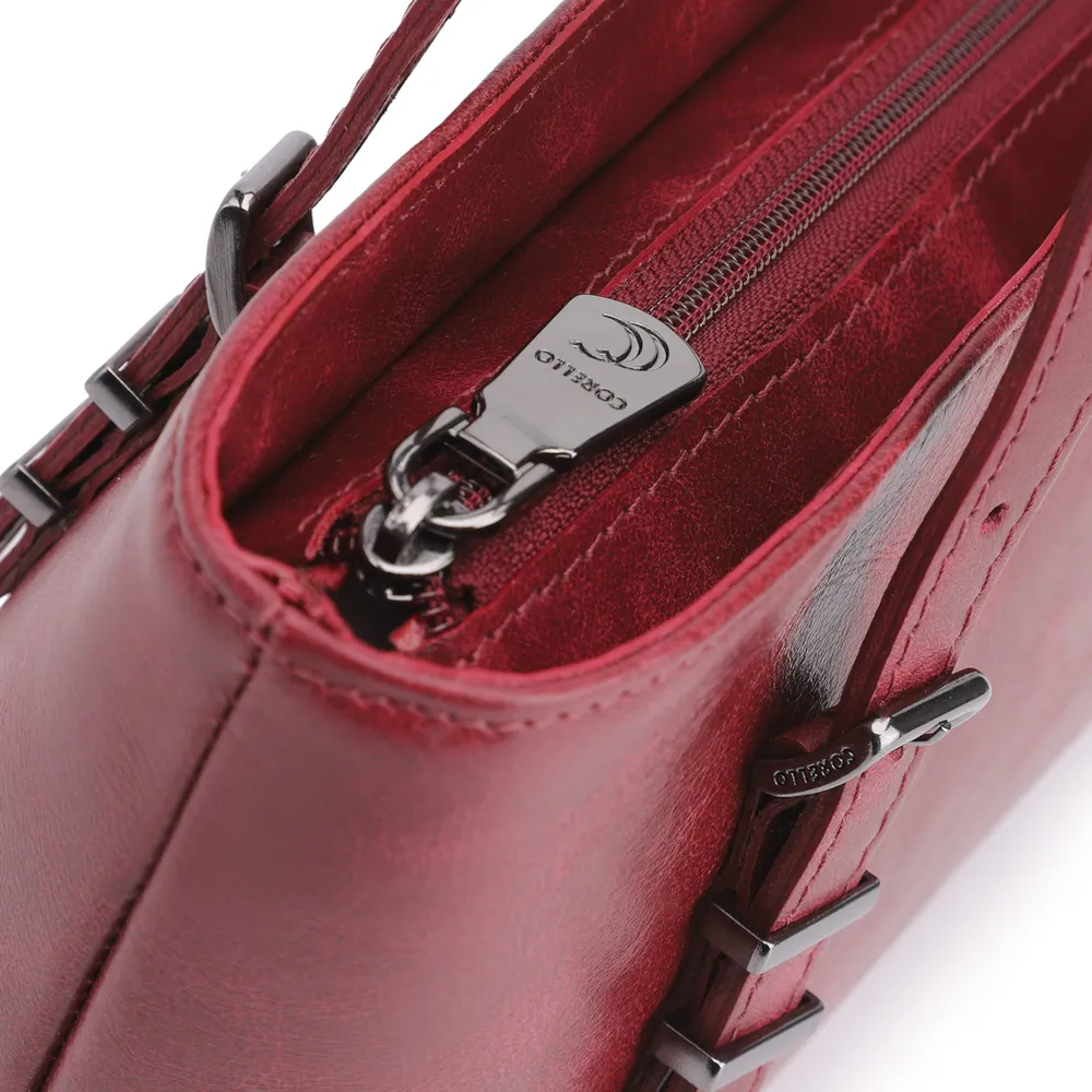 Bolsa De Ombro Fivelas Couro Estonado Vermelho - imagem 5