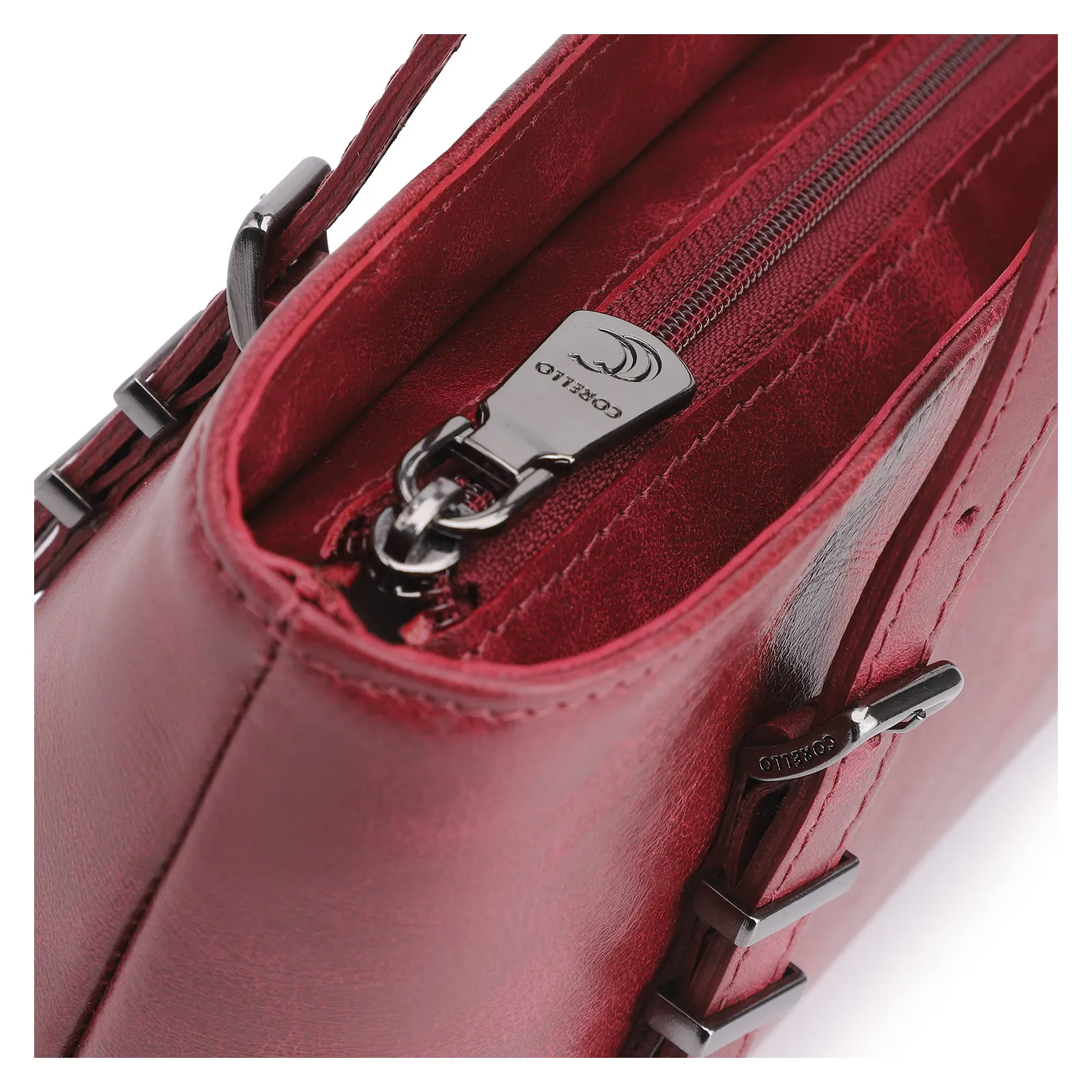 Bolsa De Ombro Fivelas Couro Estonado Vermelho
