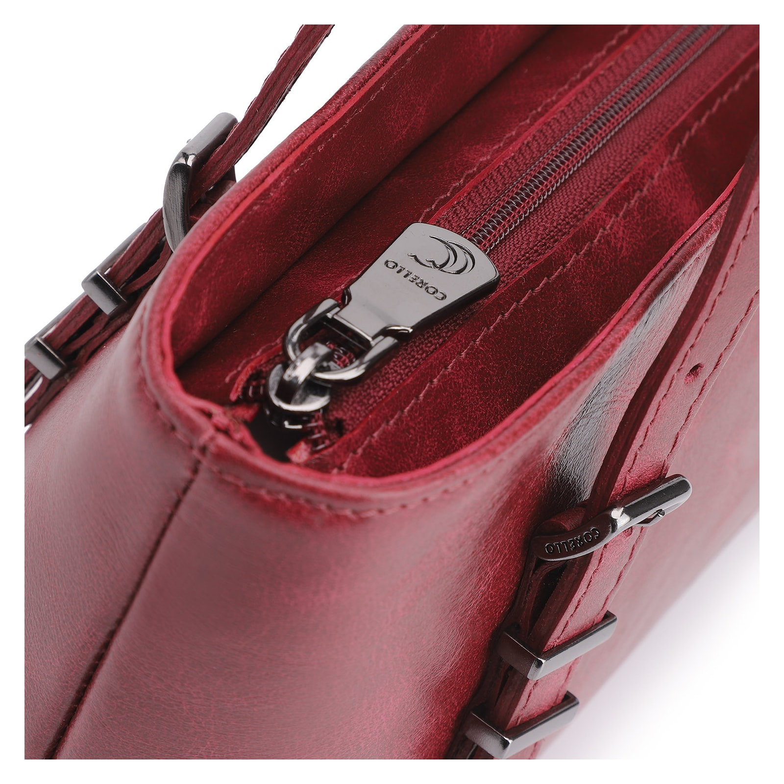 Bolsa De Ombro Fivelas Couro Estonado Vermelho