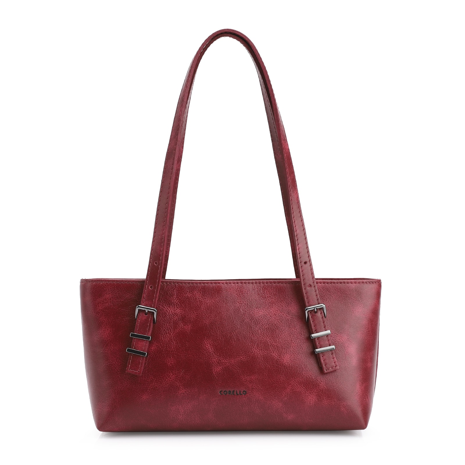 Bolsa De Ombro Fivelas Couro Estonado Vermelho