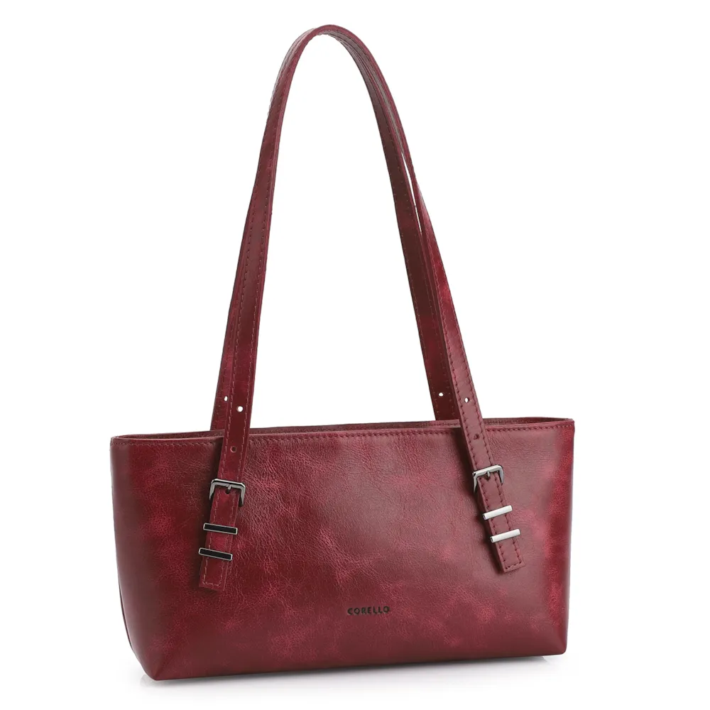 Bolsa De Ombro Fivelas Couro Estonado Vermelho - imagem 2