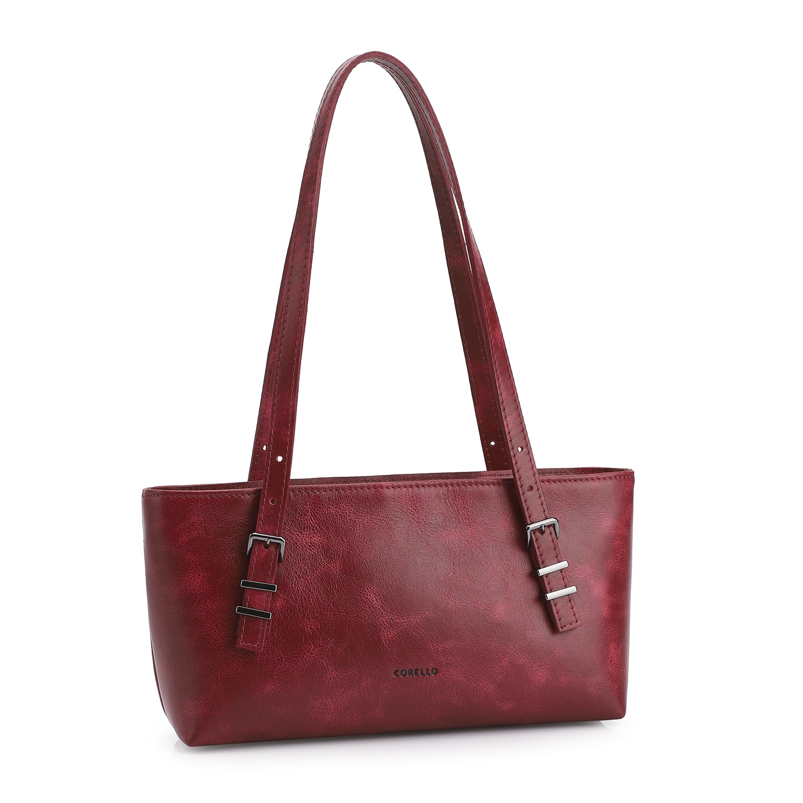 Bolsa De Ombro Fivelas Couro Estonado Vermelho