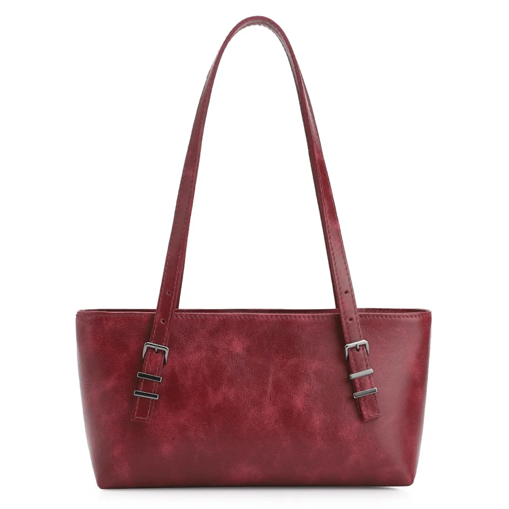 Bolsa De Ombro Fivelas Couro Estonado Vermelho - imagem 3