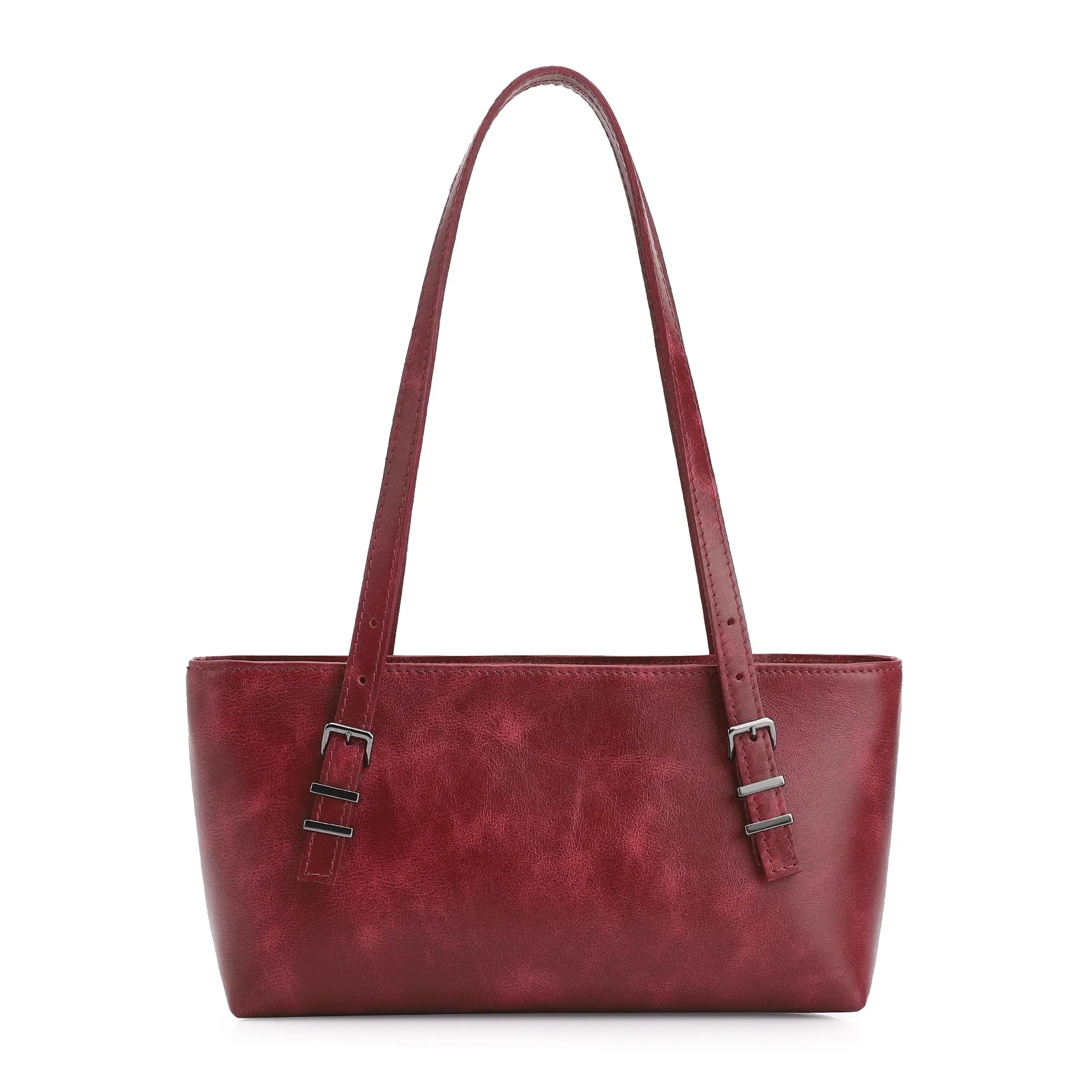 Bolsa De Ombro Fivelas Couro Estonado Vermelho