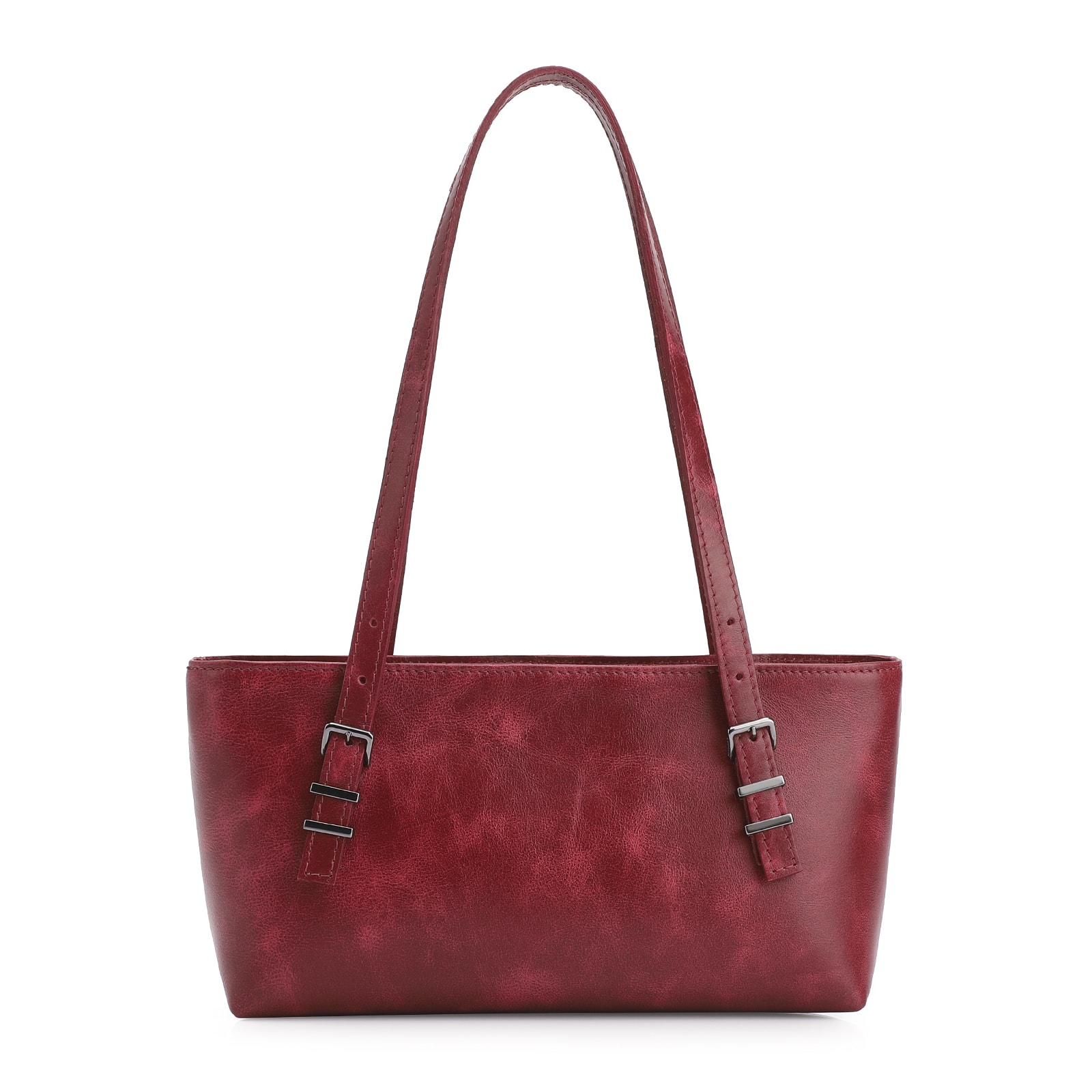 Bolsa De Ombro Fivelas Couro Estonado Vermelho
