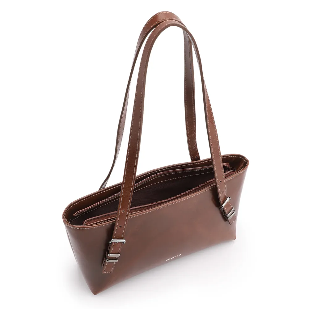 Bolsa De Ombro Fivelas Couro Marrom - imagem 4