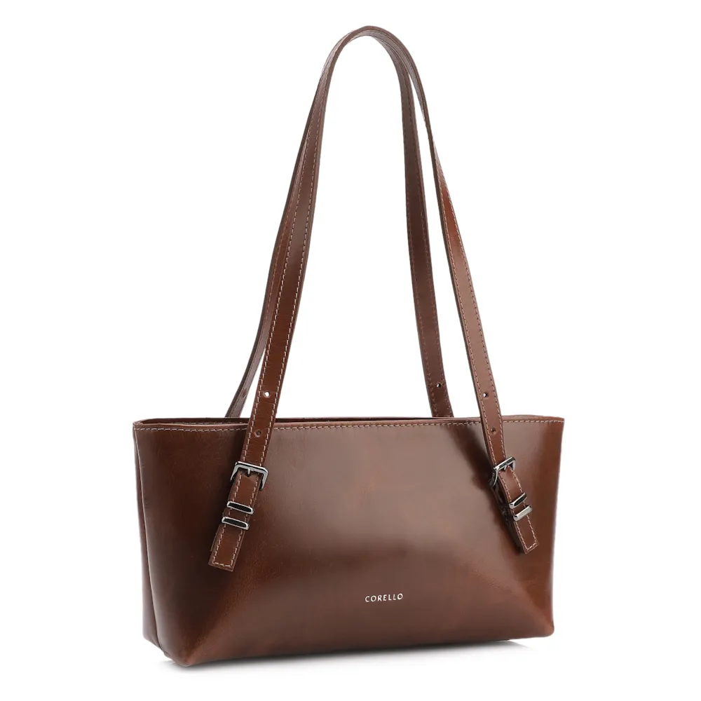 Bolsa De Ombro Fivelas Couro Marrom - imagem 2