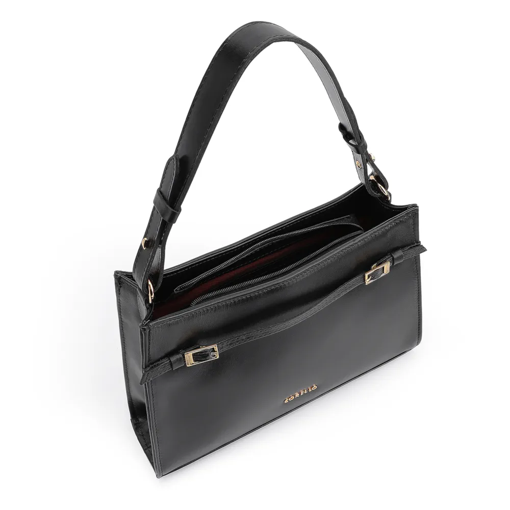Bolsa De Ombro Fivelas Couro Preto - imagem 4